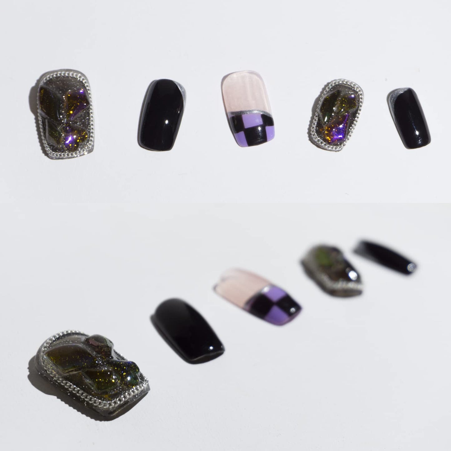 Light Rain Small Size Hand-made Press on Nails, 3D Gel UV Finished False nails with Design by Professional Manicurist