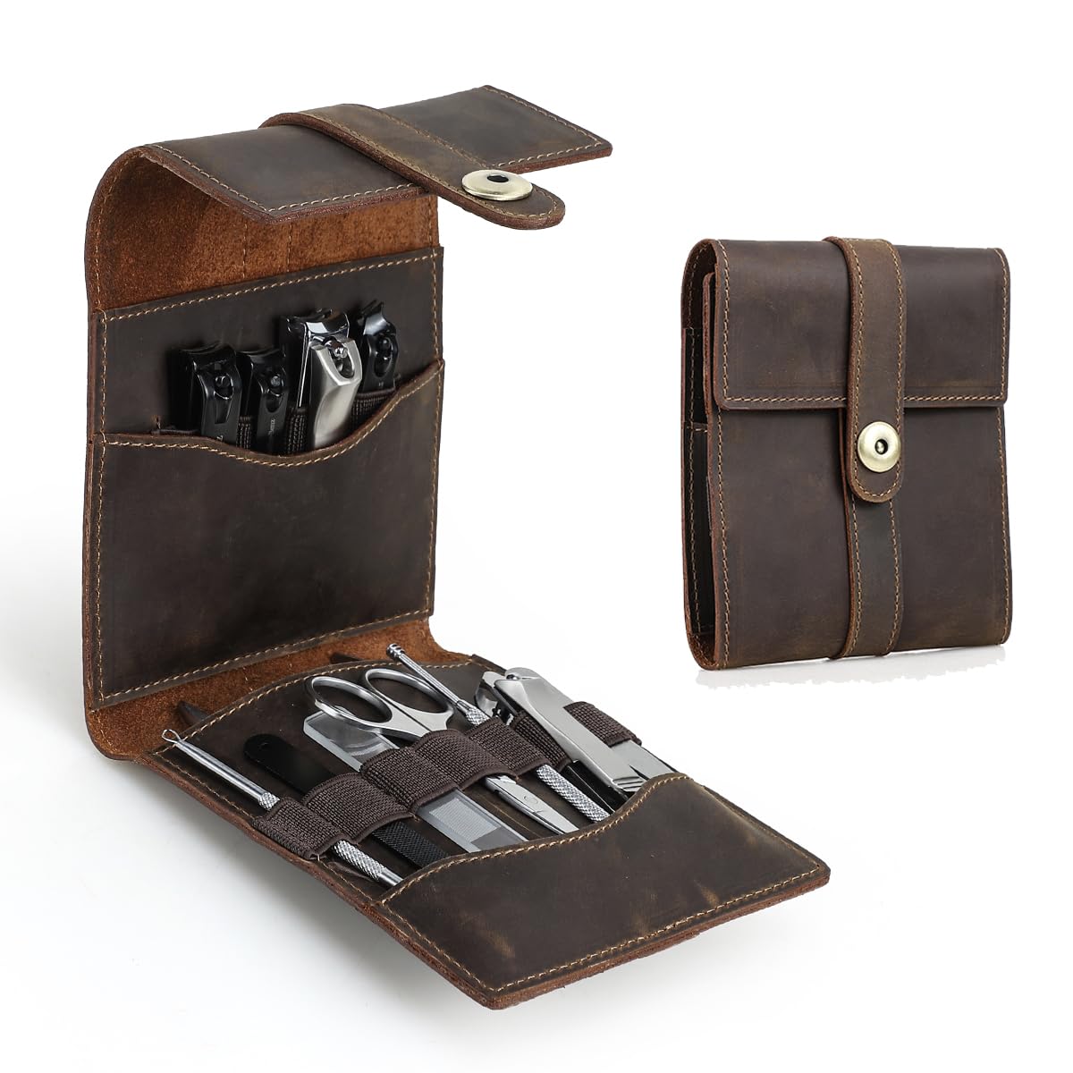 CONTACTS Full Grain Leather Empty Manicure Kit Case for Men Travel Nail Clipper Pouch Small Personal Care Tools Pouch By Handmade (Case Only)