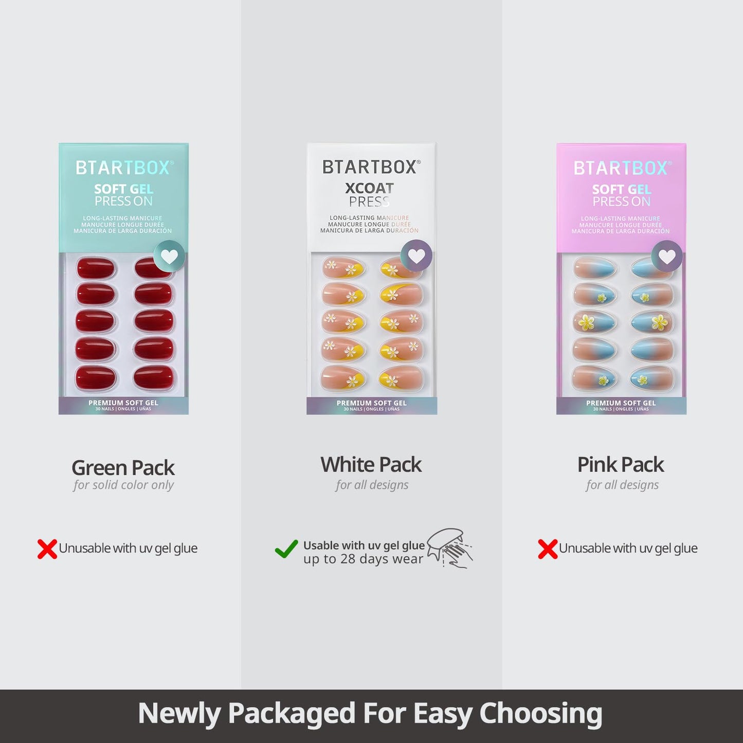 BTArtbox Press On Nails Short - First Impression, Easy-to-Apply Pastel Purple Square Press On Nails with Glue and Adhesive Tabs in 16 Sizes - 32 Nails All-in-One Kit