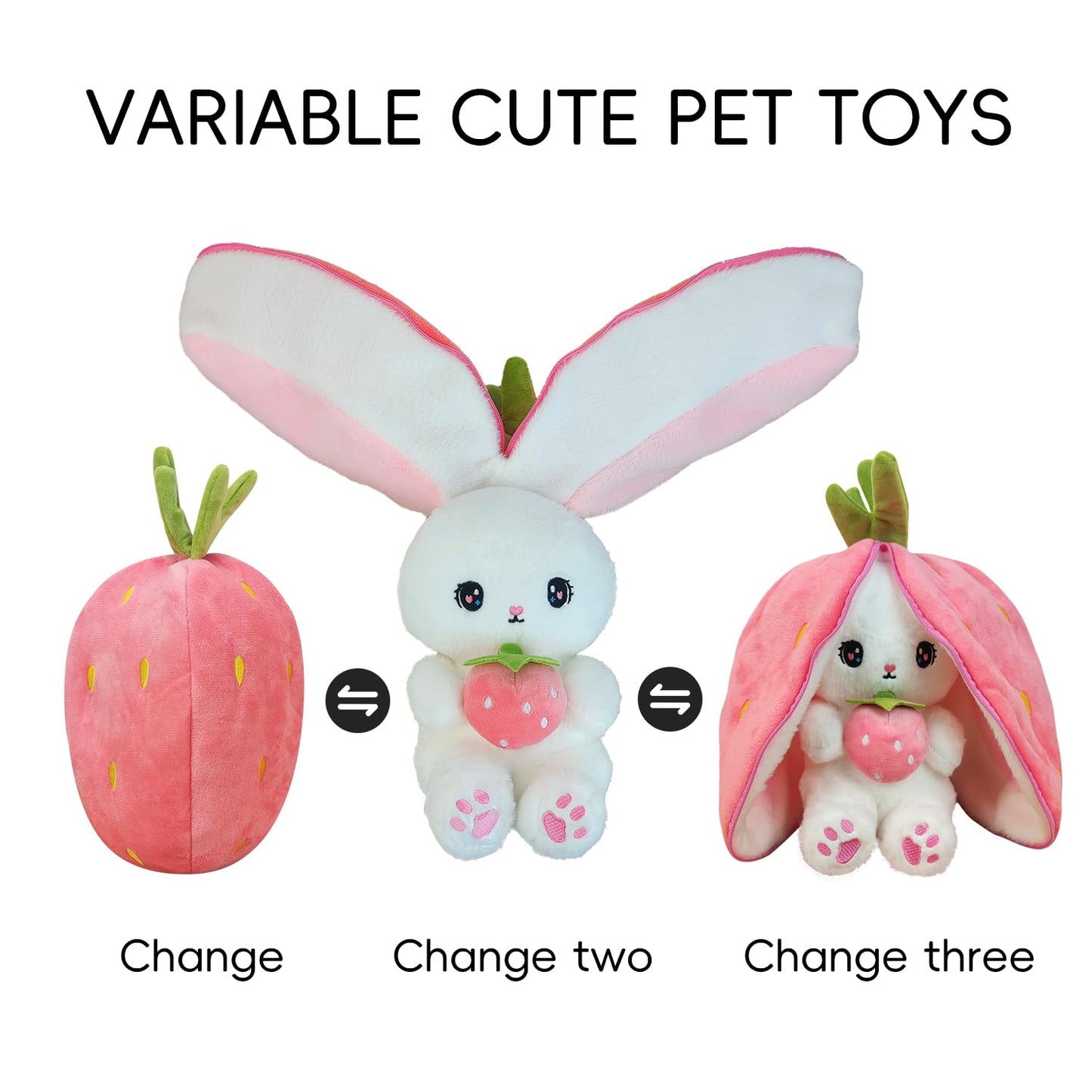 YUMEYA Bunny Stuffed Animal Reversible Cuddle Stuffed Pillow,Strawberry Transformed Rabbit Plush Zipper,Cute Kawaii Rabbit Toys Pillow Decoration for Kids