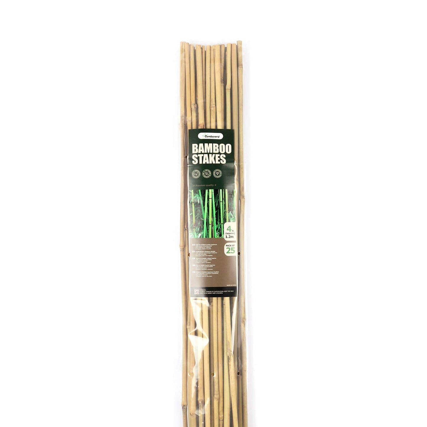 Cambaverd Bamboo Stakes 4ft Natural Plant Stakes for Tomatoes, Beans, Climbing Plants Support - 25 Pack Bamboo Sticks for Plants