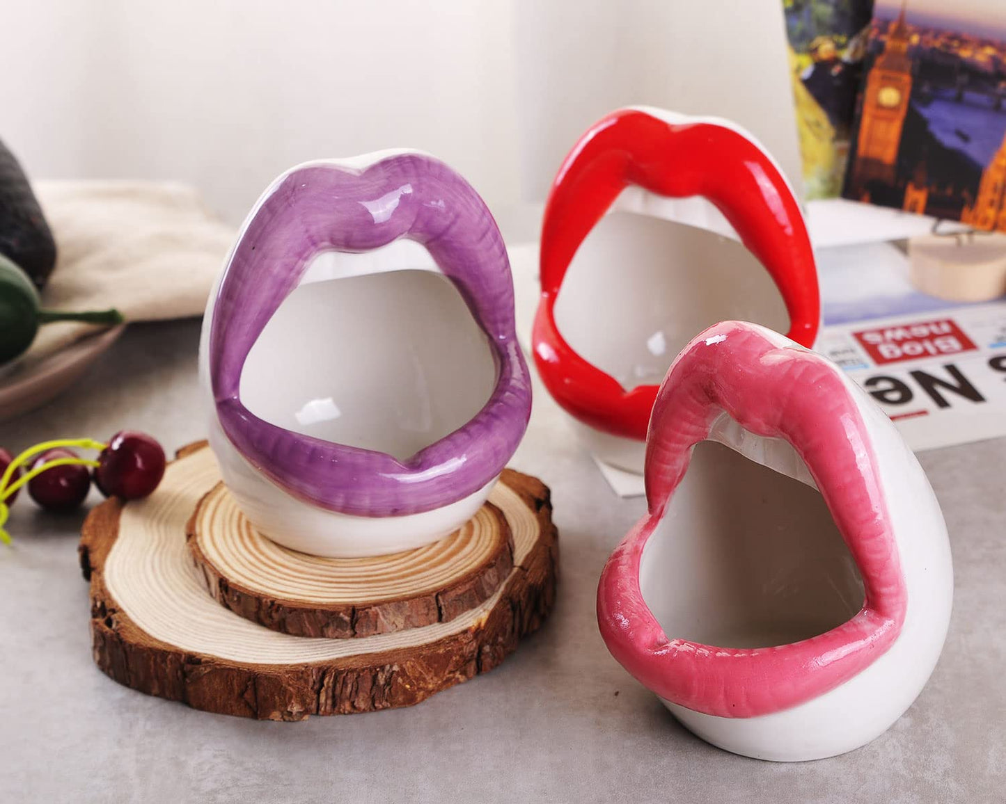 WHJY Sexy Lips Planter Pot, Ceramic Succulent Planter - Red