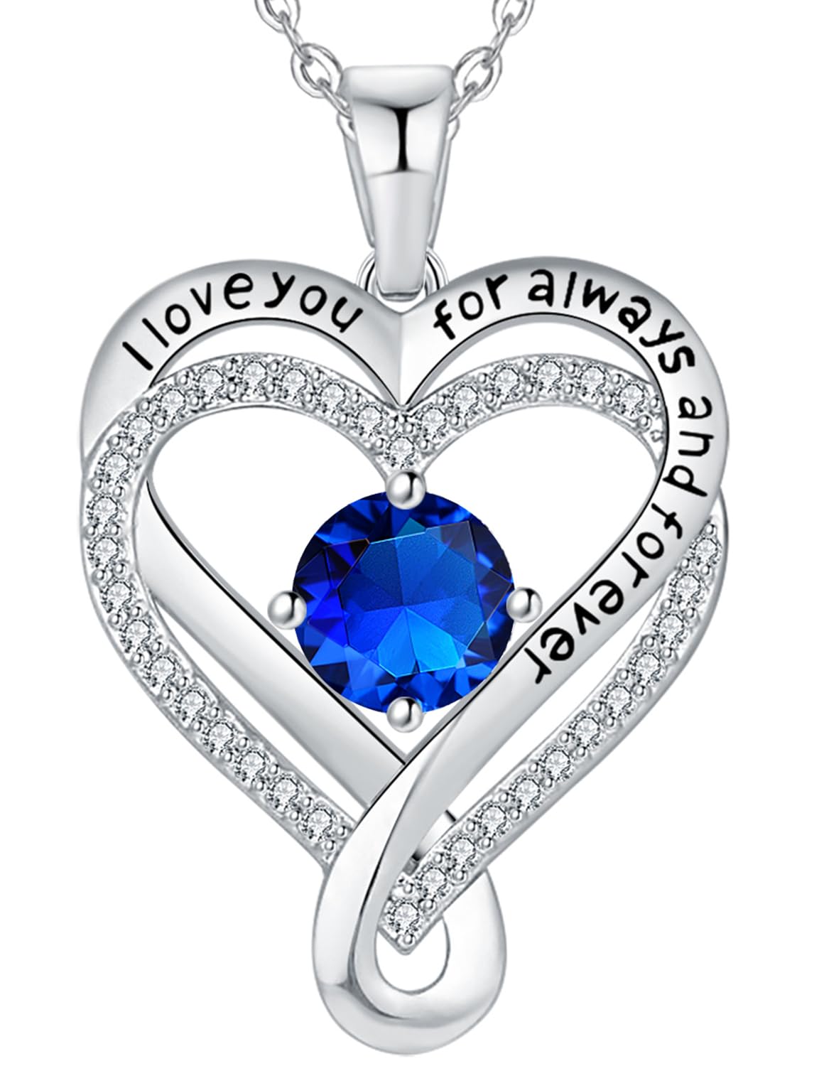 Mkhhy Gifts for Wife Silver Necklace for Women Anniversary Wife Birthday Gift Ideas Infinity Heart Sapphire Birthstone I Love You Womens Jewelry for Her Girlfriend Birthday Mom Daughter September