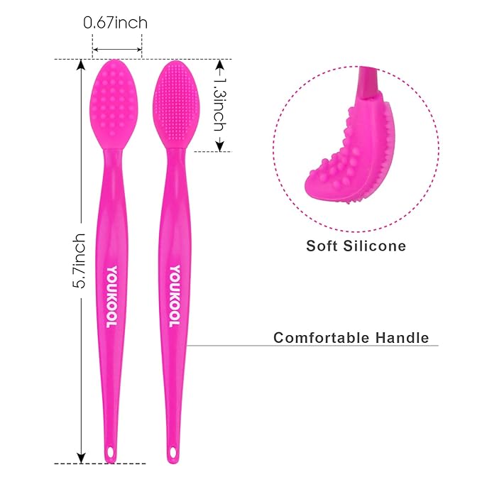 Lip Scrub Brush,Double-Sided Silicone Exfoliating Lip Brush Tool for Smoother and Fuller Lip Appearance,Fuchsia,2pcs