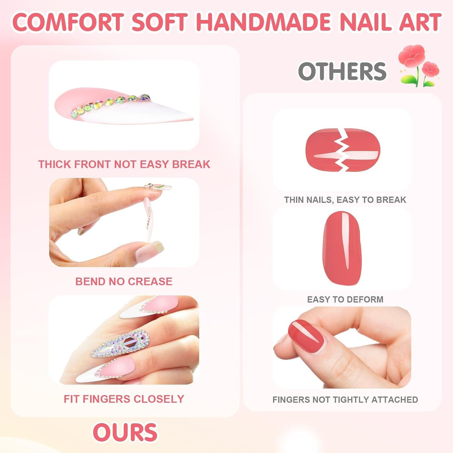 Yabonica 10Pcs Handmade Press On Nails (067P, M)