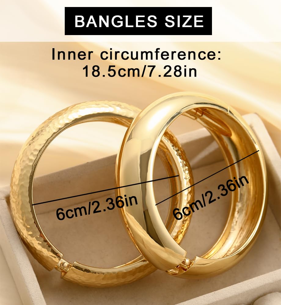 Chunky Gold Bangle Bracelets for Women, Dainty 14k Gold Plated Big Stackable Bangles Set, Trendy Statement Cuff Bracelet Stack Fashion Jewelry Gifts (2 Chunky bangles)