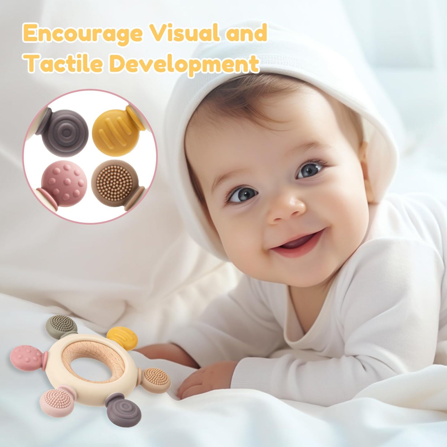 TOHIBEE Baby Montessori Sensory Teething Toy + Baby Teething Ring for 0-6 6-12 Months