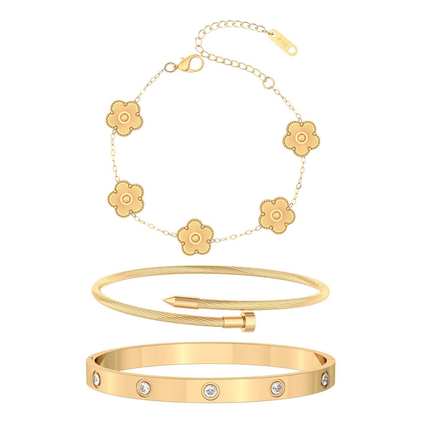 PCY Gold Bracelets For Women,3PC Bangle Gold Plated Bracelets For Women,Trendy Statement Cuff Stackable Bangles Set,Fashion Jewelry for Women. (Medium, Lucky Gift)
