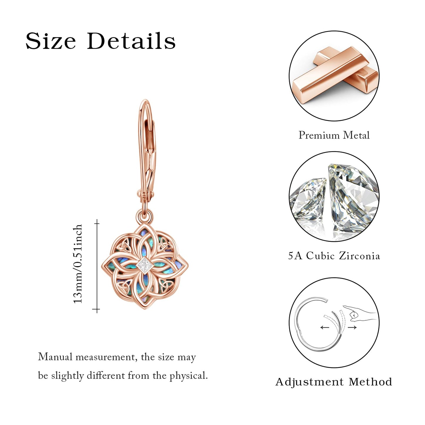 PARYFO Rose Gold Celtic Knot for Women Witches Knot Dangle Earrings with Abalone Good Luck Irish Celtic Knot Vintage Dangles for Women
