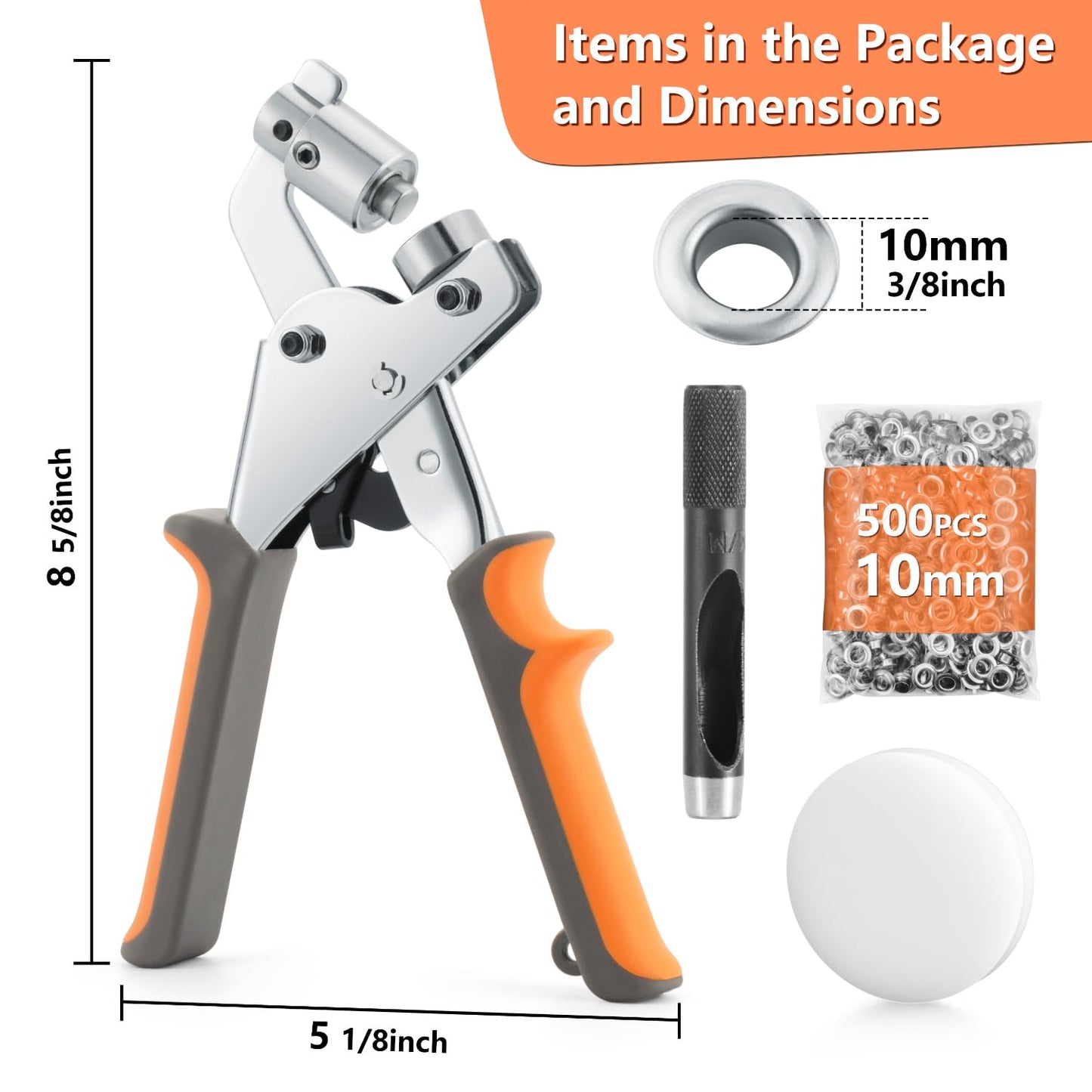 WINLION Grommet Tool Kit - 3/8 Inch Eyelet Tool kit,Heavy Duty Manual Grommet Press Machine with 500PCS Metal Grommets for Fabric, Tarps, Banners, Curtains.