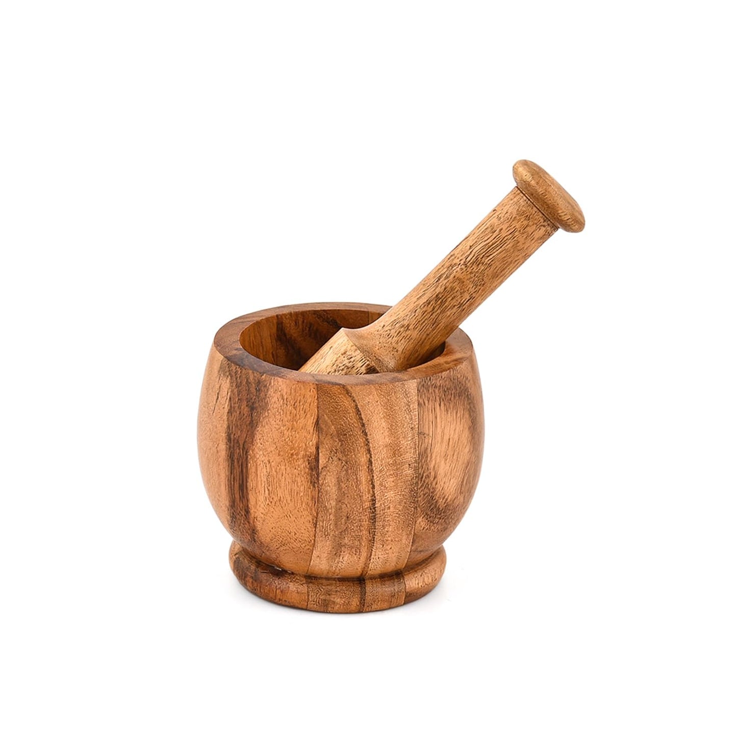 Nirman Mortar & Pestles Acacia Wood Natural Wood Spice Grinder for Herbs, Garlic, and Seasonings | Rustic Kitchen Tool (4" x 4" x3")