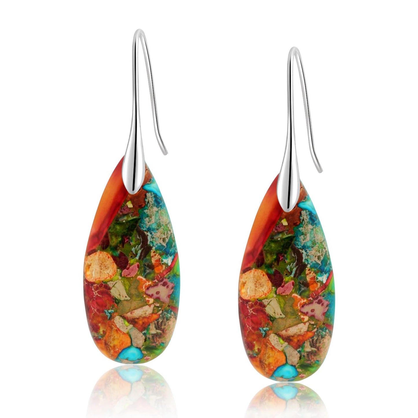 Sriomu Natural Healing Stone Fishhoop Dangle Drop Earrings Statement Gold silver earrings