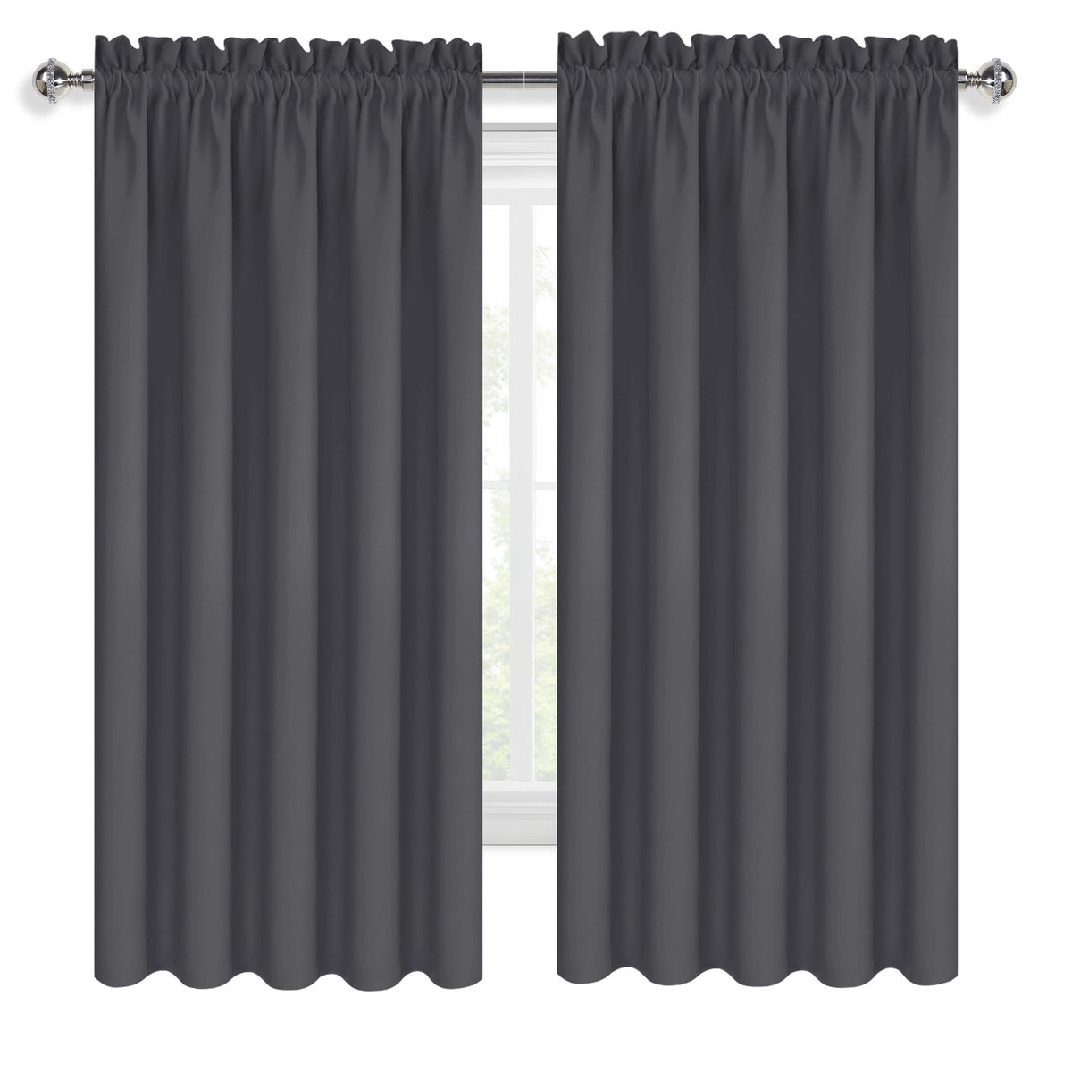 Wide Blackout Curtains for Bedroom 60 x 63 Inch Long Dark Grey (2 Count)