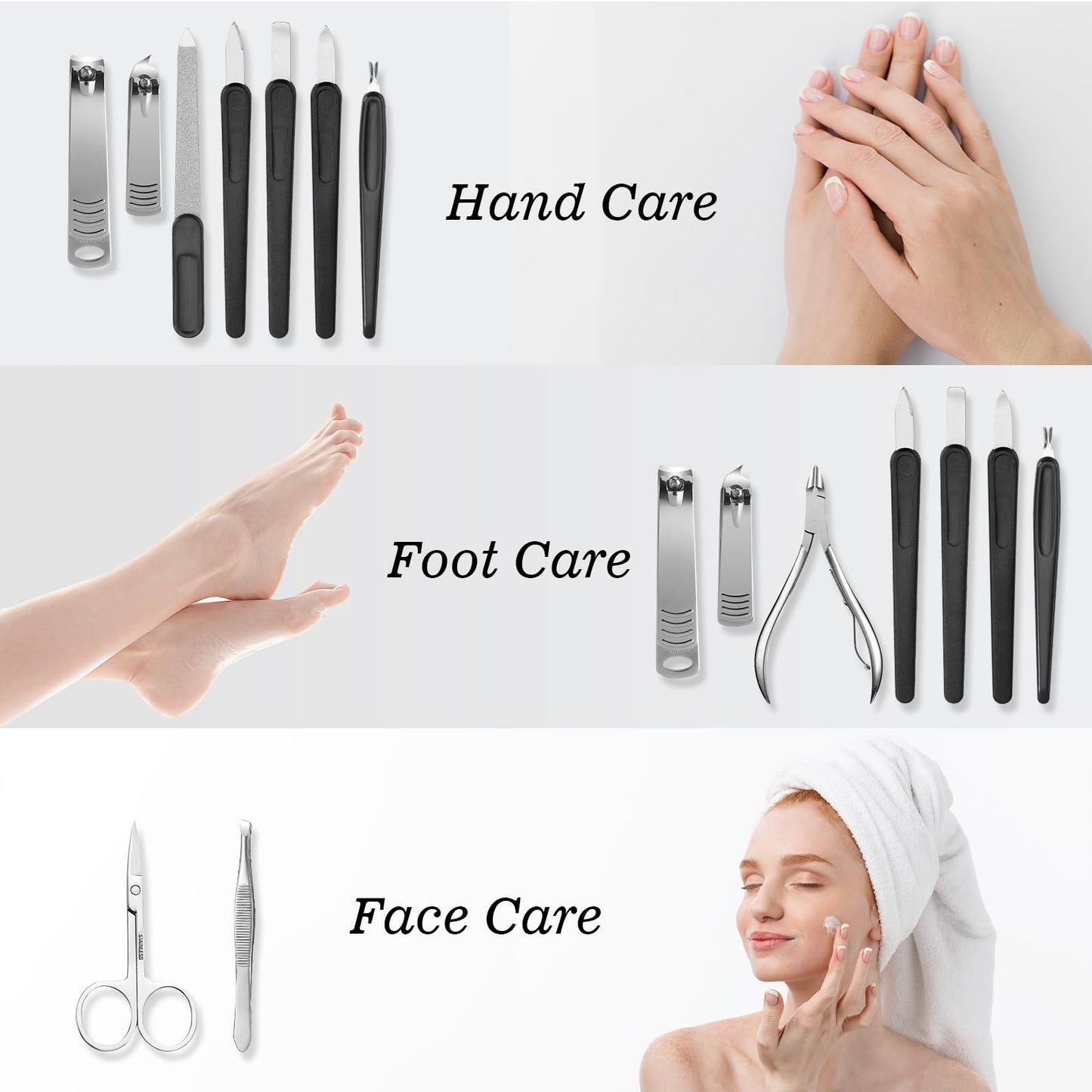 SOPOLISE Manicure Pedicure Set, Nail Clipper Set 10-Piece Set Professional Manicure Kit Nail Kit with Portable Black Leather Case Gift for Men Boyfriend Parent