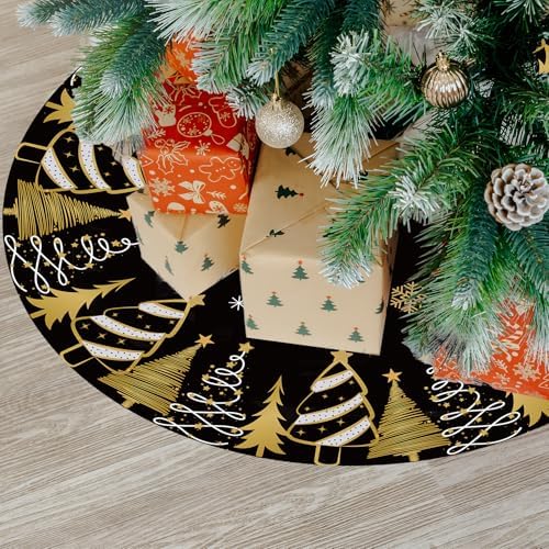 Black Gold Christmas Tree Skirt, 48 Inch Xmas Trees Glistening Snow Crystal Tree Cover Holiday Home Decoration for Seasonal Celebrations, Winter Gathering Interior Decor
