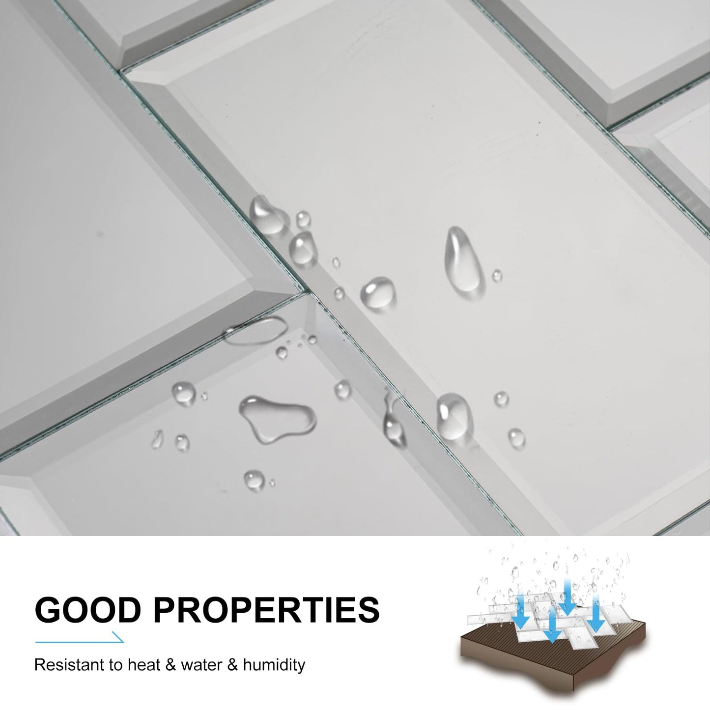 V-MOZZA 40-Pack Greek Silver Beveled Mirror Glass Tiles - 3x6 Real Mirror Subway Tile - Upgraded Industrial Self-Adhesive Backing for Kitchen Backsplash, Accent Wall & Home Decor (5 Sq.Ft)