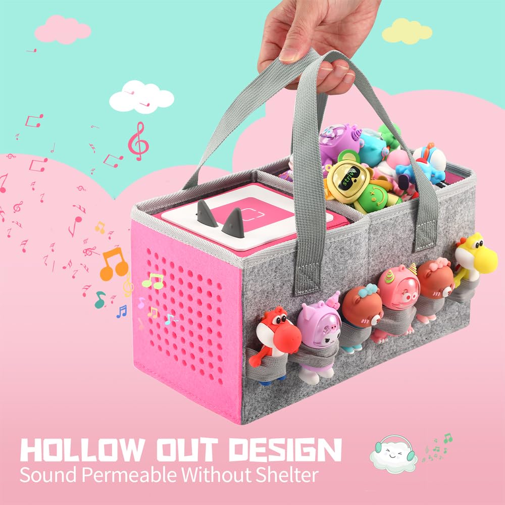 Carrying Case for Toniebox Starter Set and Tonies Figurines, Travel Felt Cloth Musical Toy Folding Bag for Toniebox 2 & Accessories (Pink)