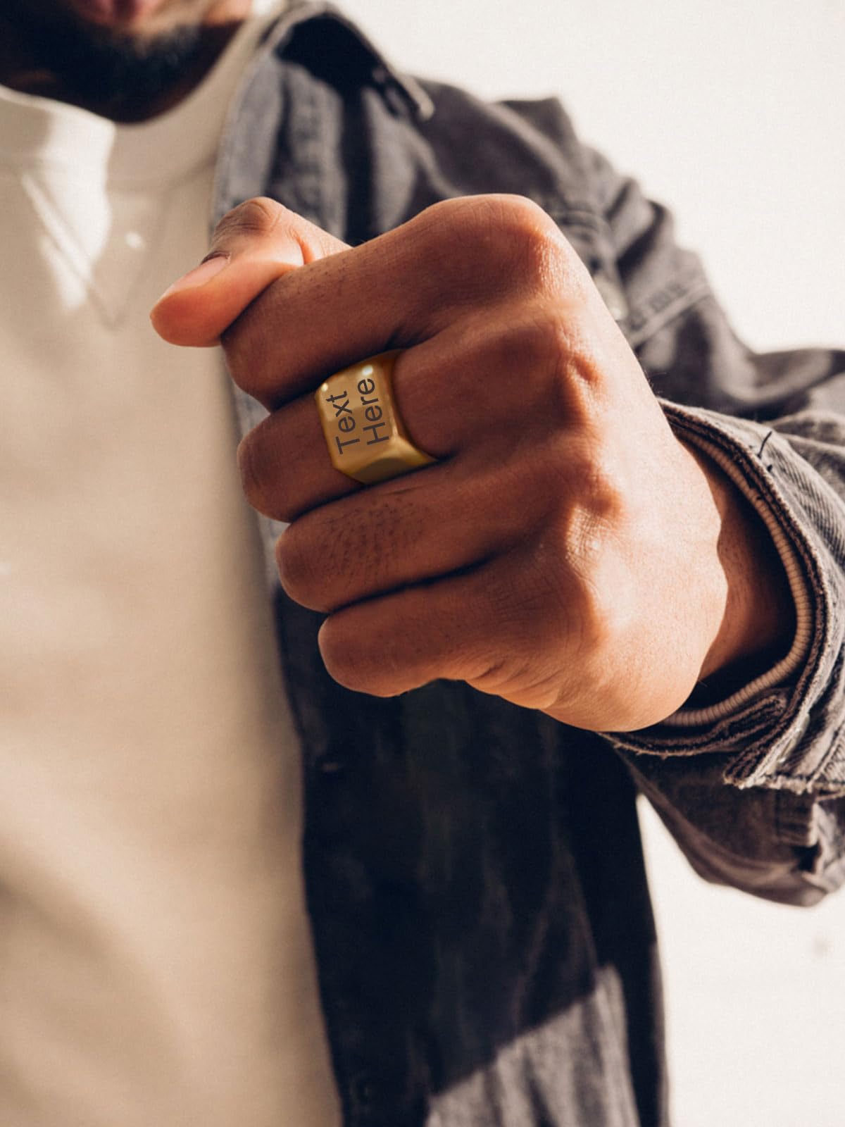 ChainsHouse Personalized Signet Biker Rings Solid Polished 18K Gold Ring for Men, Size 7