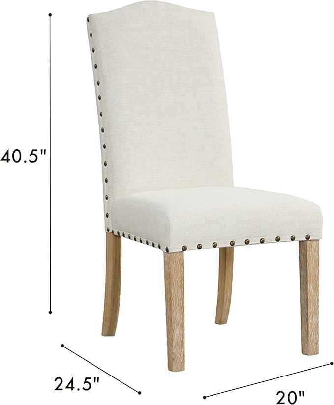 HomePop Home Decor | Classic Upholstered Parsons Dining Chairs | Curver Top Dining Chairs with Nailhead Trim, Vanilla Cream Textured Woven (Set of 2)