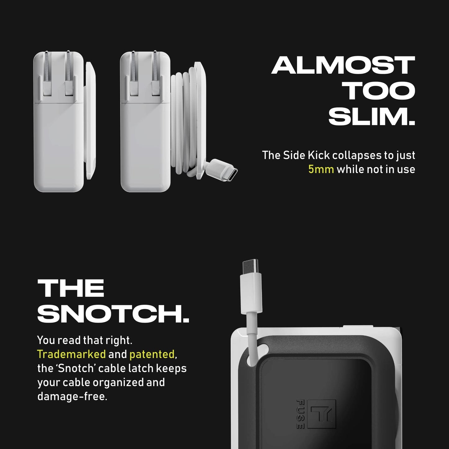Fuse Reel The Side Kick Collapsible Charger Organizer and Travel Accessory,Usb-c, Compatible with MacBook and PC Charging Cords and Adapter Cable Management White