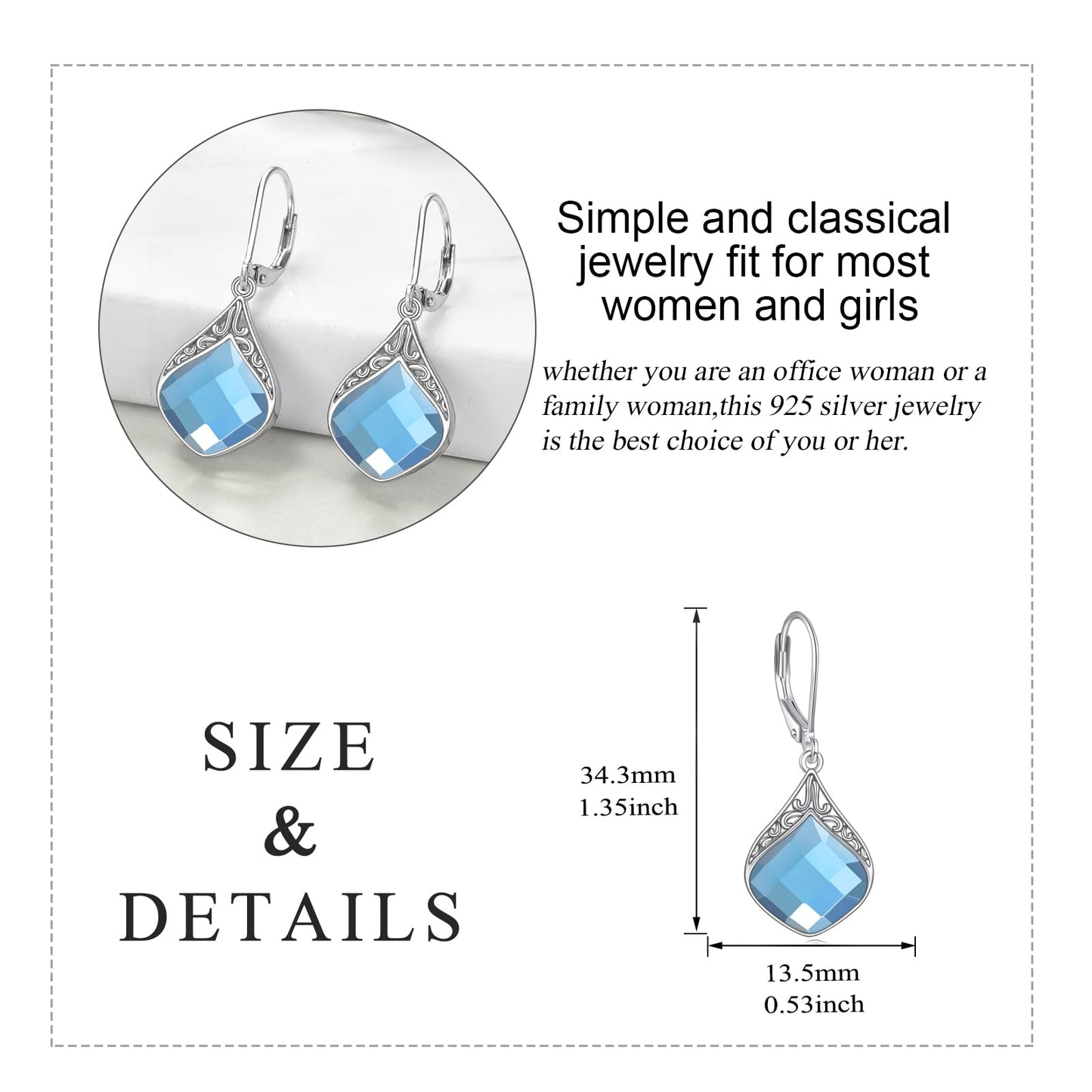 Sapphire Earrings Sterling Silver Blue Stone Teardrop Drop Earrings Irish Celtic Knot Dangle Earrings Jewelry Christmas Gifts for Women