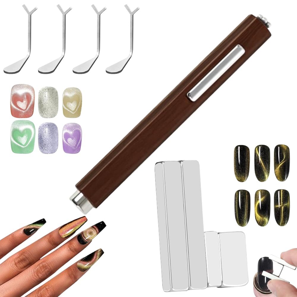 vnjaoi 9 Pieces Cat Eye Nail Magnet for Nails Magnetic Gel Polish Cat Eye Nail Polish Magnet Stick Nails Design Tools for DIY Home, Salon, Studio
