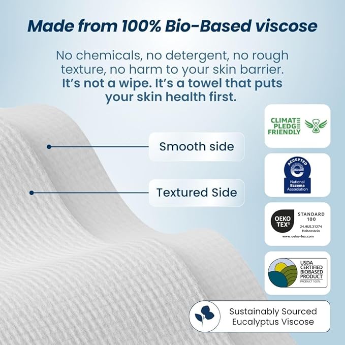 Clean Skin Club Clean Towels XL®, 100% USDA Biobased Face Towel, Disposable Face Towelette, Eczema Association Accepted, Makeup Remover Dry Wipes, Ultra Soft, 50 ct per pack, 4 Packs, 200 Ct Total