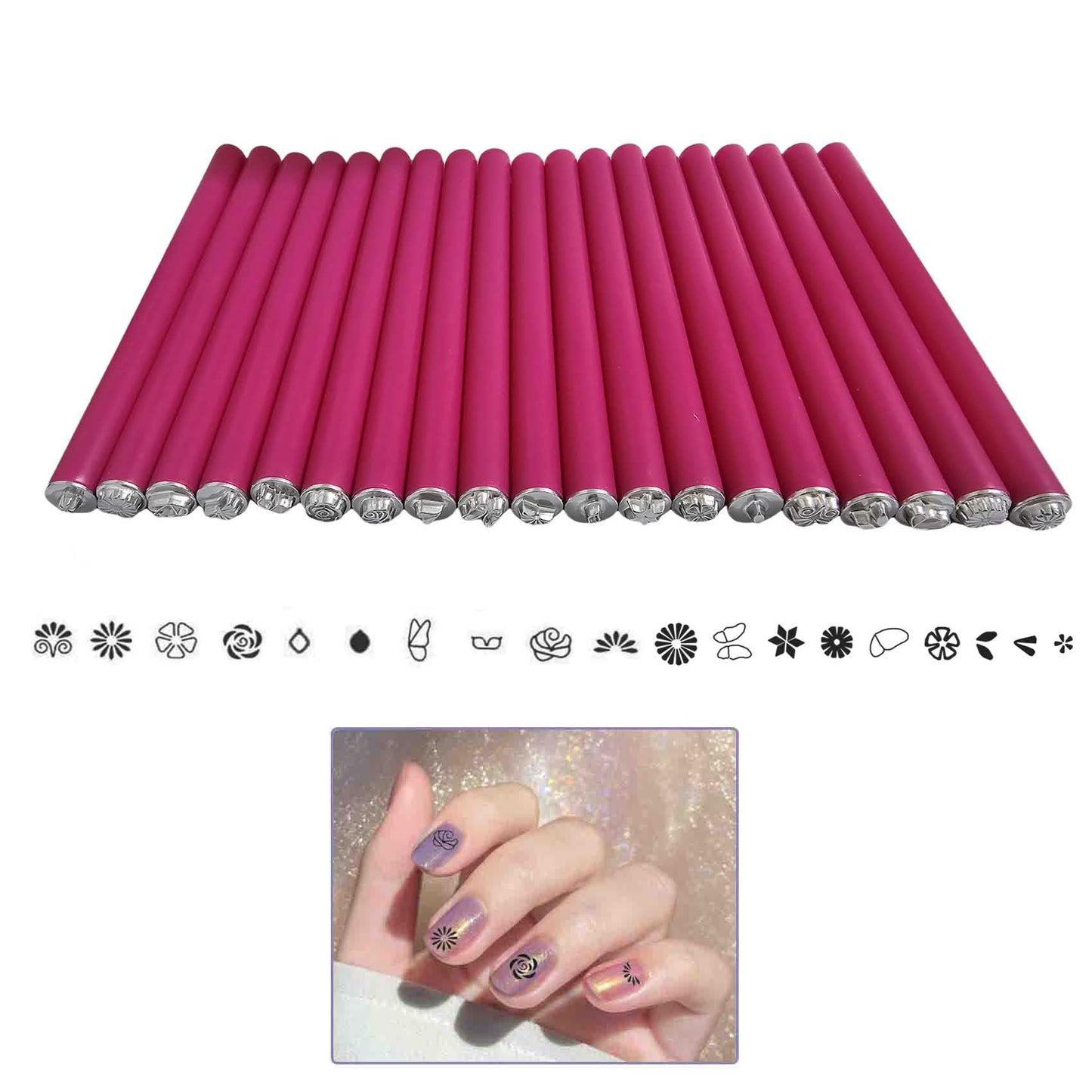 KSOPUERT Nail Art Flower Stamp Pen Set Nail DIY Art Dotting Tools Different Design Stamping Nail Decoration Kits for Women (19PCS)