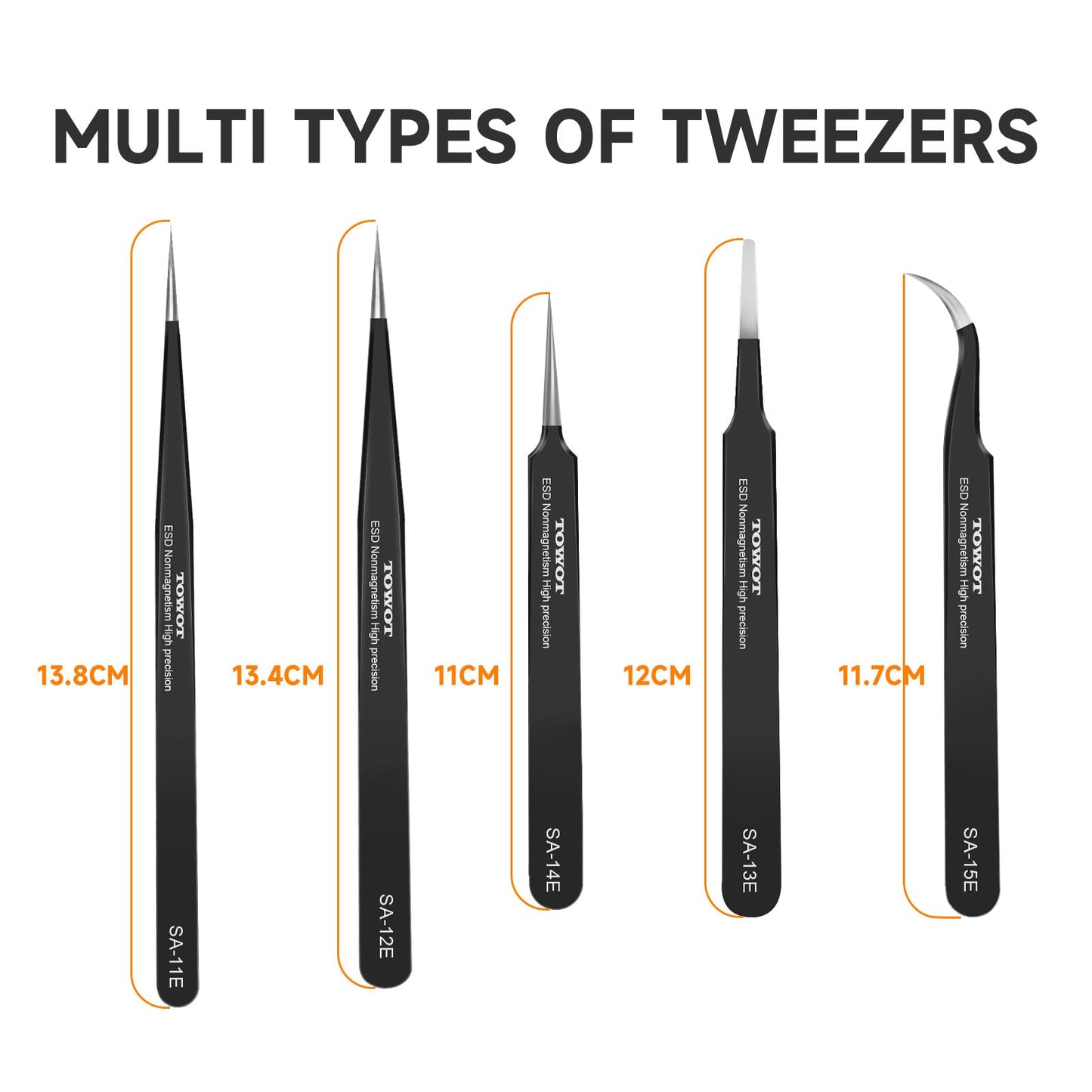 TOWOT 3 PCS Precision Tweezers Set, Premium Anti-static Stainless Steel Electronics Tweezers for Craft, Soldering, Jewelry Making, and Experimental Work Industrial Tweezers