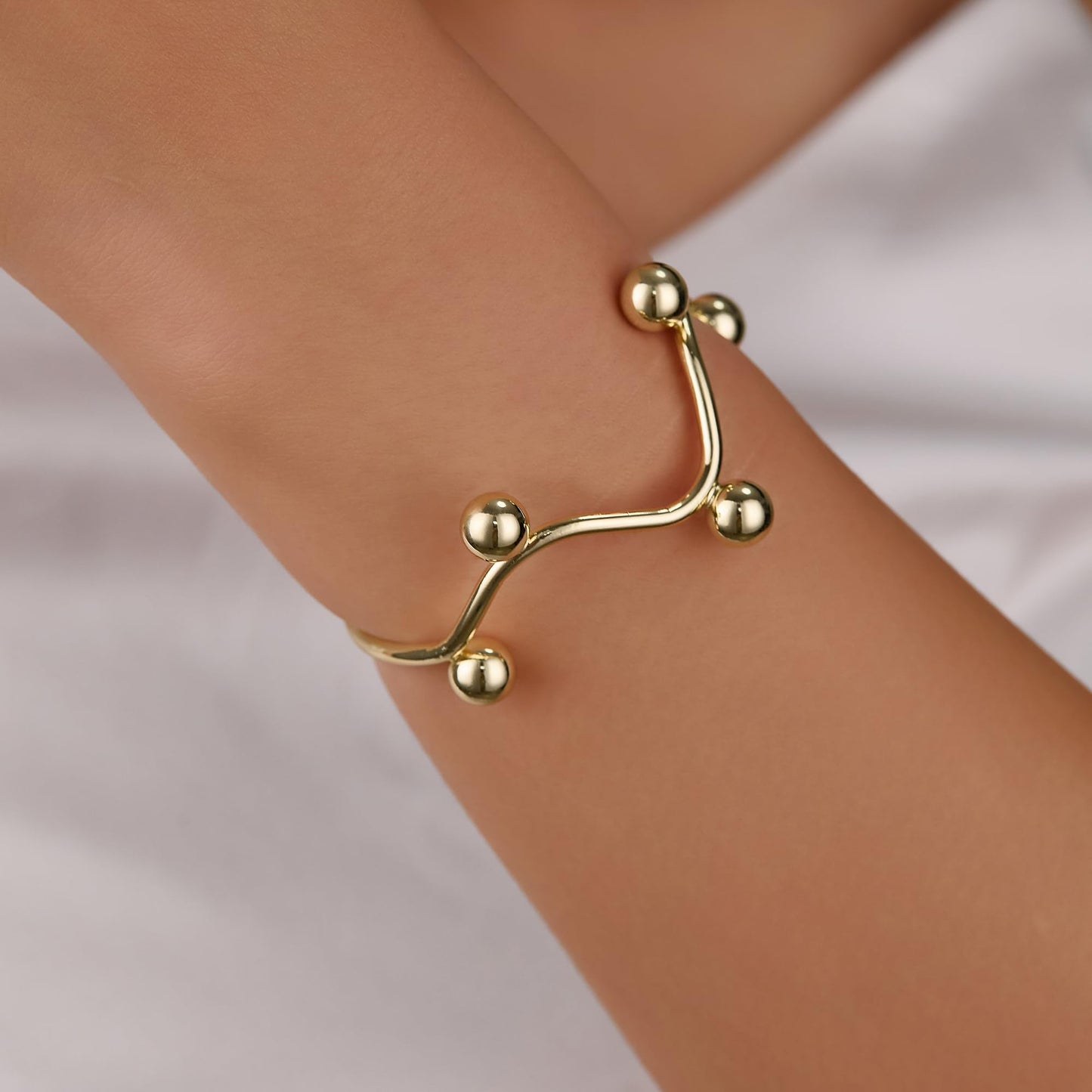 SHINYTE CATALINE 14K Plated Gold Adjustable Cuff Bracelet for Women,Dainty Stackable Gold Bangle Mothers Day Gift for Girlfriend,Wife,Lover,Mom