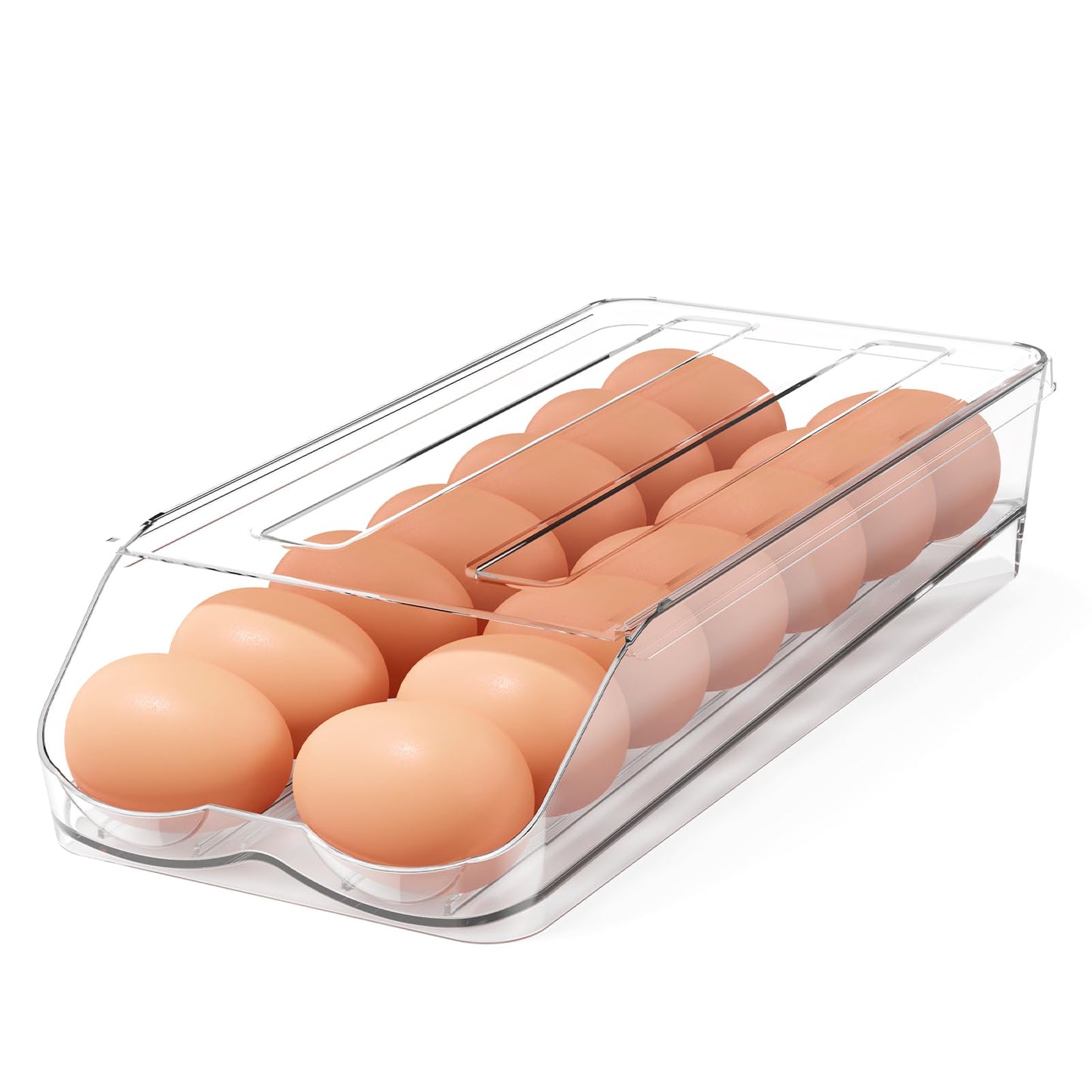BOBELA Egg Holder for Fridge,Automatic Rolling Egg Container for Refrigerator,Clear Stackable Egg Organizer with Removable Lid for Fridge Organizers and Storage,1 pack