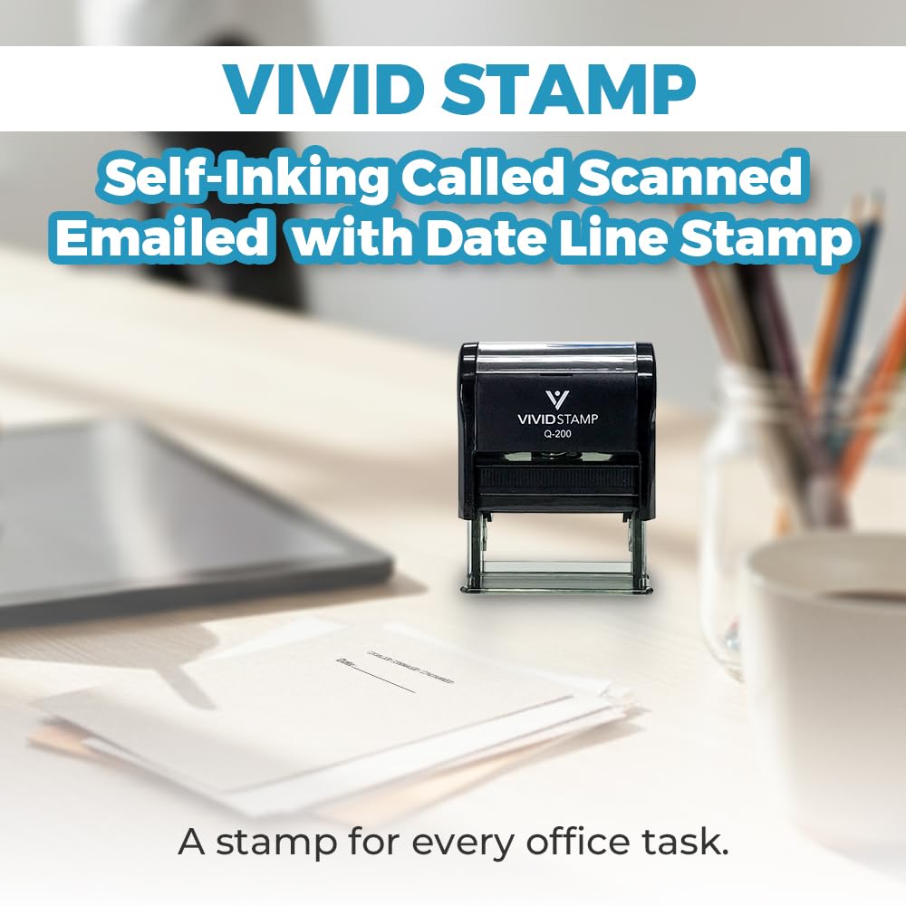[] Called [] Scanned [] Emailed with Date Line Self-Inking Office Rubber Stamp (Black Ink) - Q-400