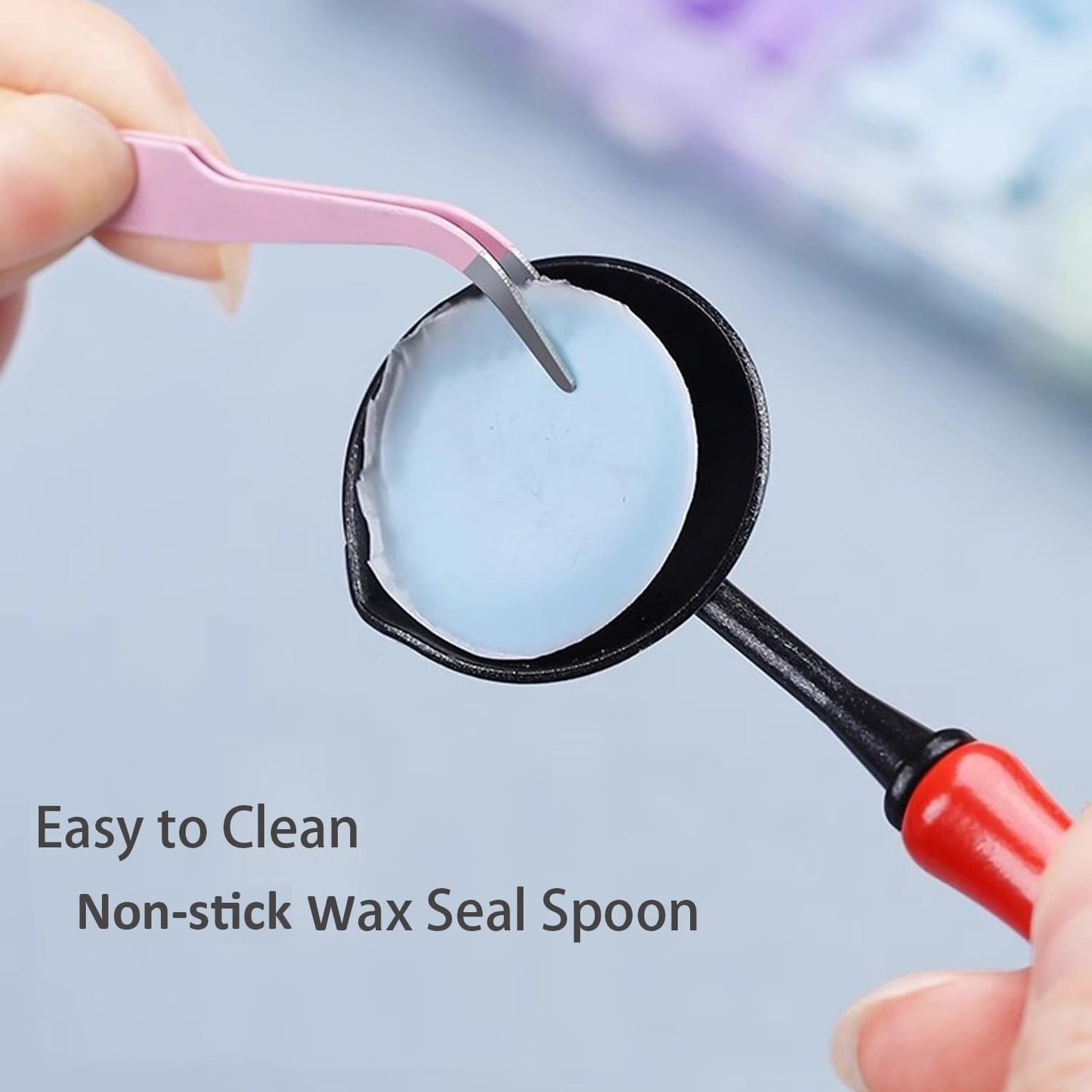 Andotopee Electric Wax Seal Warmer and Spoon Kit with 80ml Spoon, Non-Stick Sealing Wax Spoon, Tinfoil for Fast Melting Beads and Sticks - Sealing Melting Furnace Set for Stamp Seals Craft, Blue
