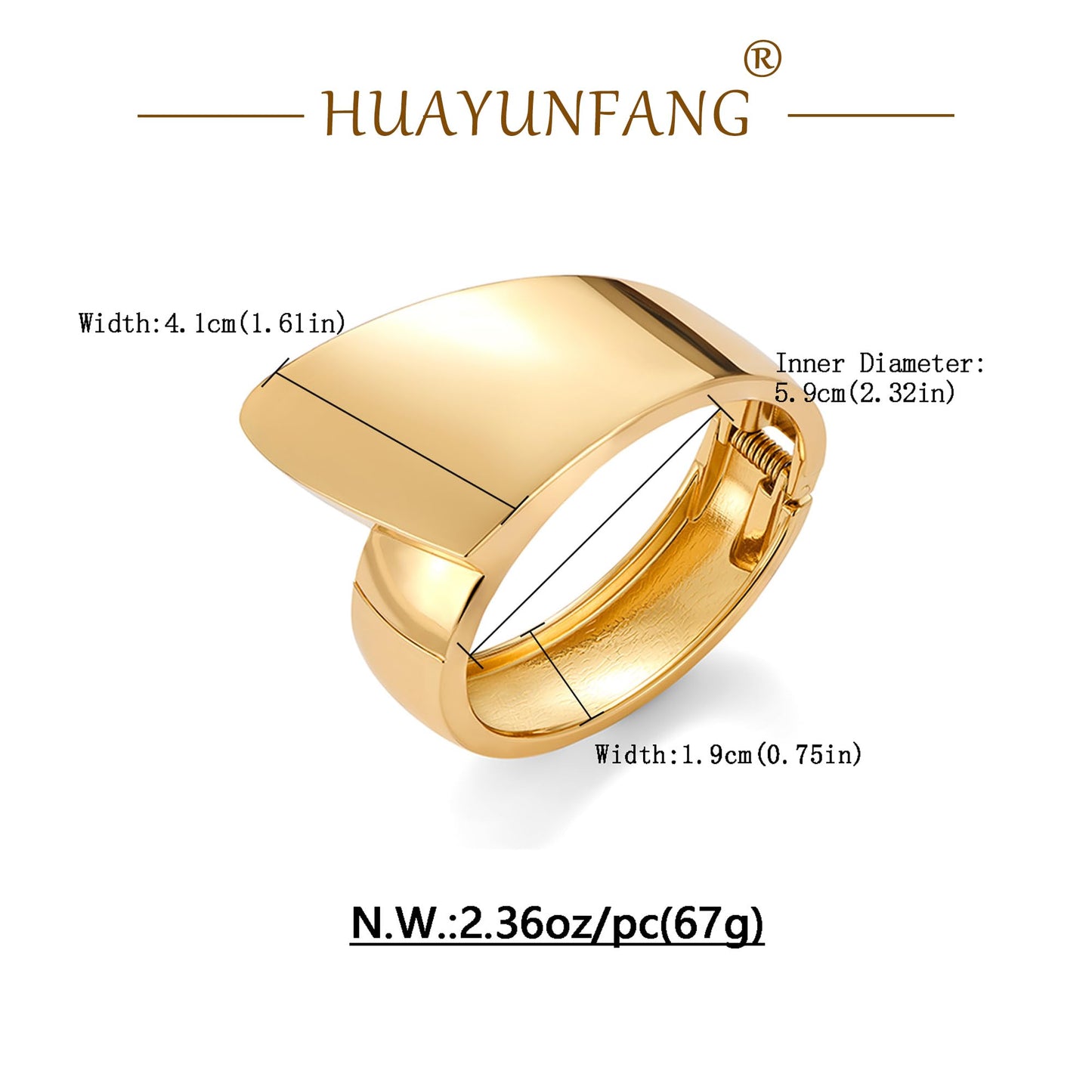 HUAYUNFANG Gold Chunky Bangle Bracelet for Women Irregular Wide Gold Statement Bracelet Spring Hinged Open Bangle Bracelet Trendy Jewrlry