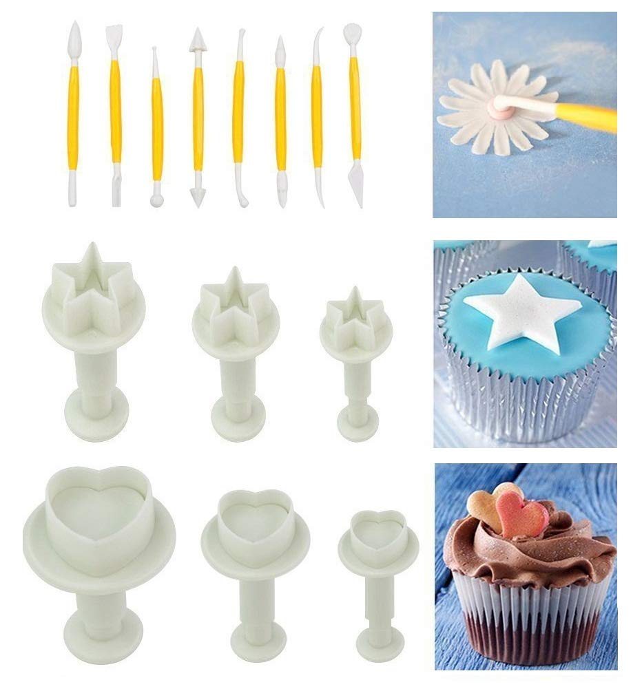 Fondant Cutters Molds Cake Decorating Tool,Icing Smoother,Cake Cookie Plunger Cutters Mold Sugarcraft Gumpaste craft Flower Leaf Butterfly Heart Shape Decorating Mold DIY Embosser Moulds