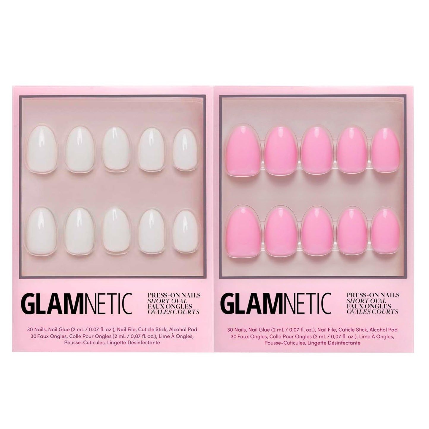 Glamnetic Press-On Nails & Adhesive Nail Tabs - White Swan | Opaque Classic Off White Short Oval False Nails | 15 Sizes - 30 Nail Kit with Adhesive Tabs