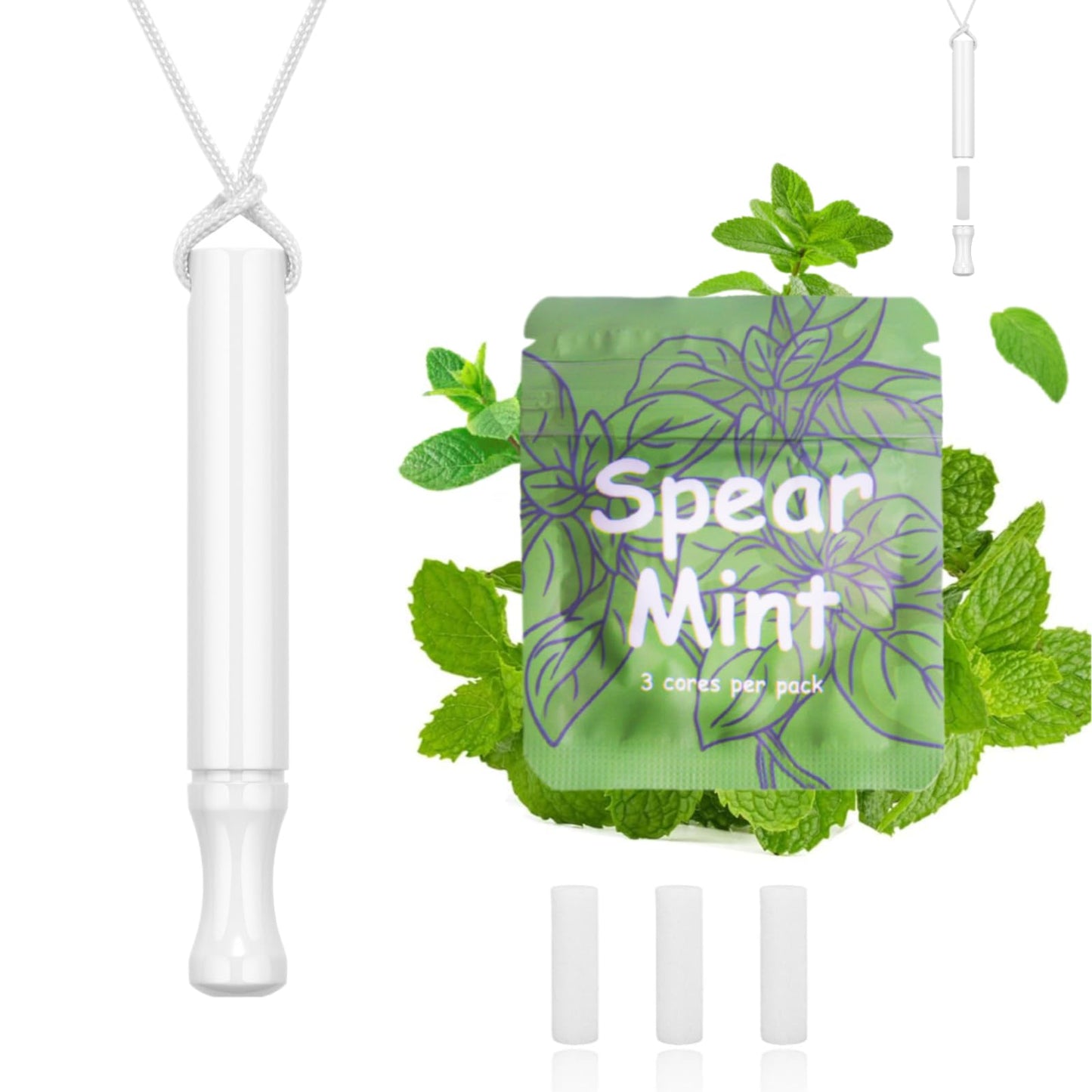 LAMKHOO Breathing Necklace to Quit Smoking and Vaping with Refillable Mint Pods, Stop Smoking Aids Fidget Necklace, Smokeless Inhaler for Adults with Enameled Surface, Includes 3 Mint Cotton Cores