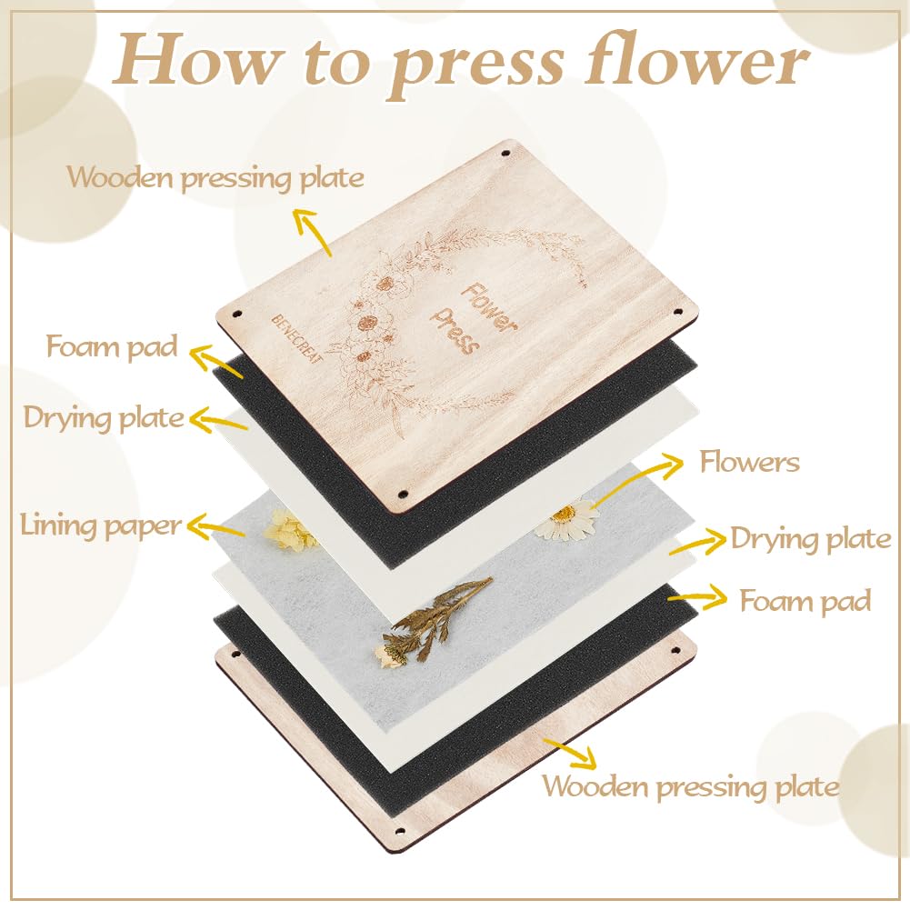 BENECREAT 50Pcs 7.87x5.91Inch Flower Pressing Paper Kit, 10Pcs Foam Pad, 10Pcs Drying Plate, 30Pcs Lining Paper for Pressing Flower Making Dried Plants Craft DIY