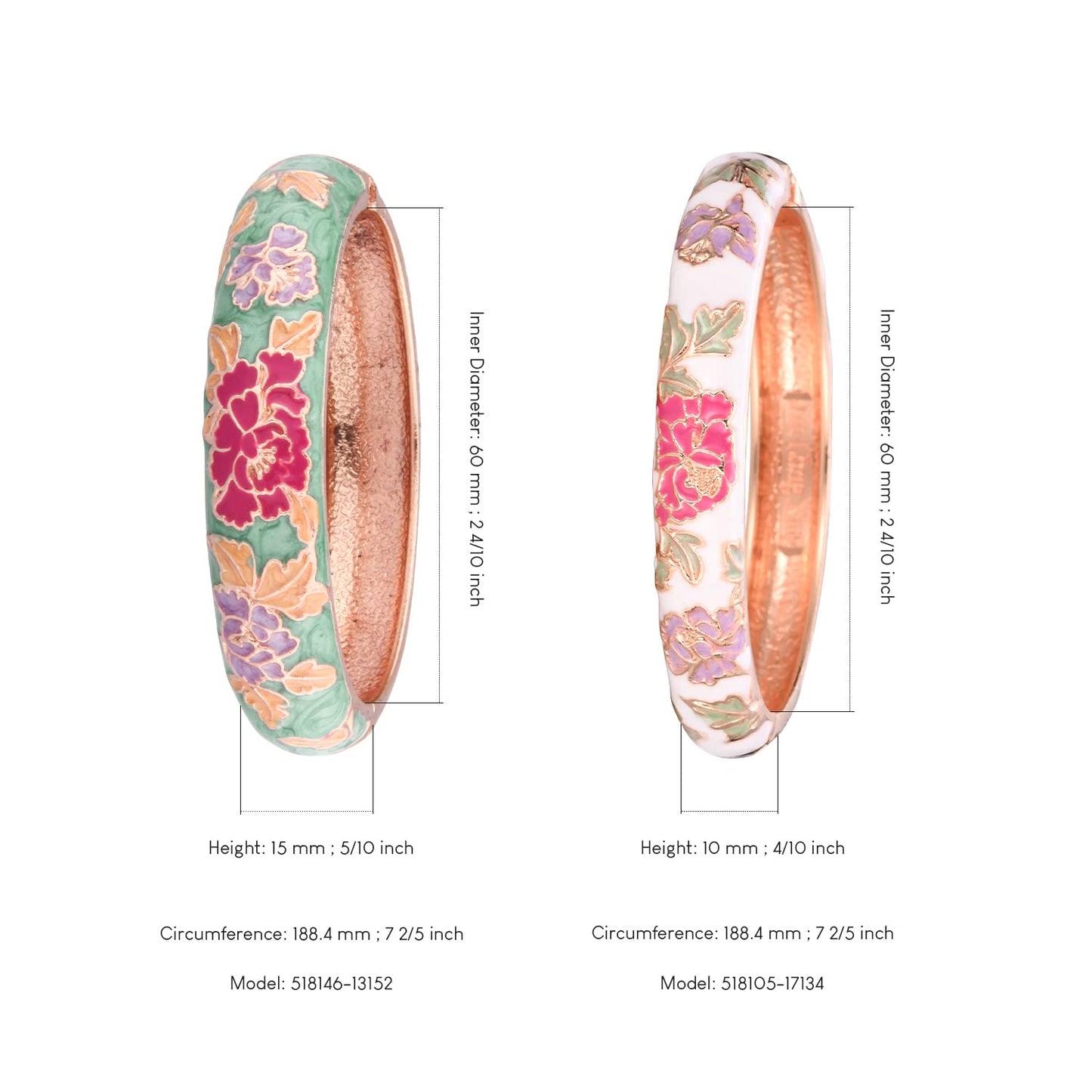 UJOY Vintage Handcraft Jewelry Cloisonne Bracelet Enamel Floral Spring Hinged Gold Plated Womens Bangles Gifts Box 55C48-55A113 Green White