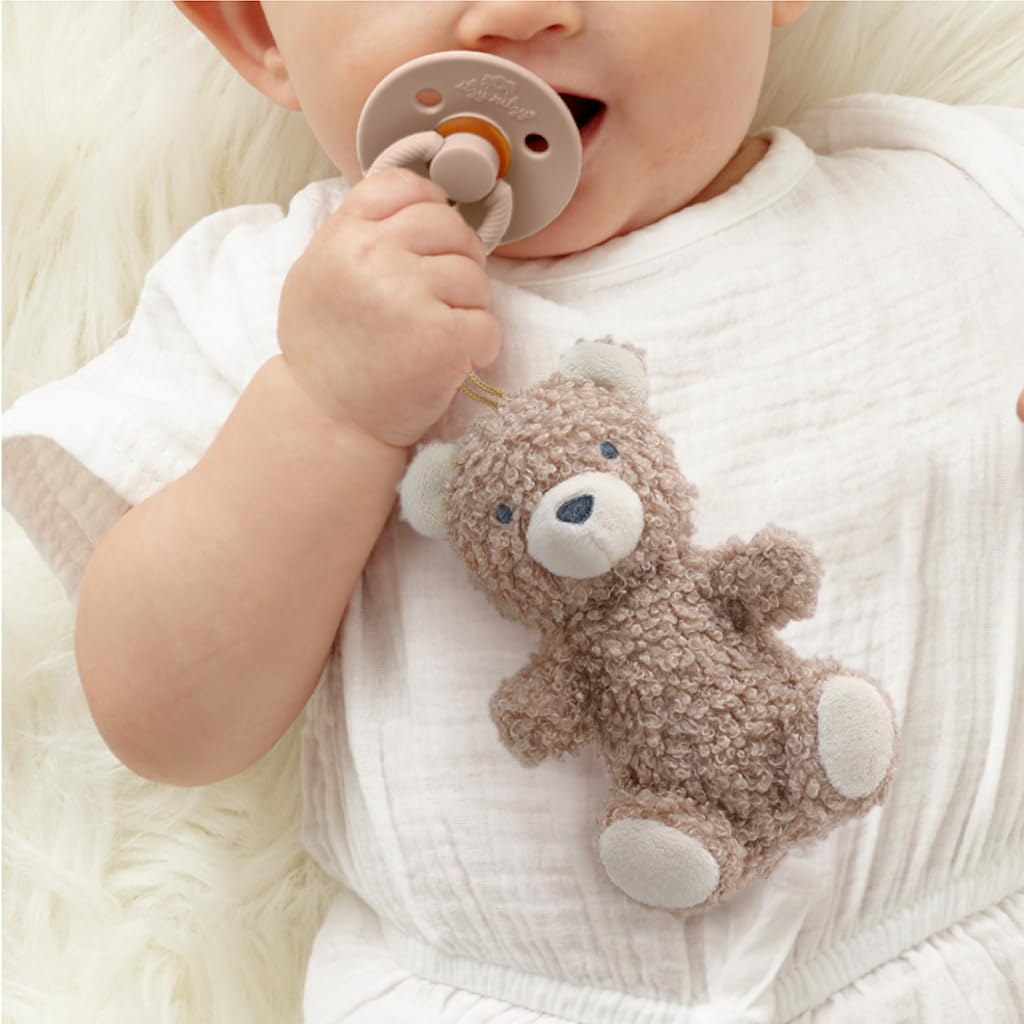 Itzy Ritzy Pacifier & Lovey Set – Natural Rubber Paci with Stuffed Animal Lovey – Detachable Plush Bear Pacifier Holder & Coordinating Natural Rubber Soother, Ideal for Ages 0-6 Months (Bear)