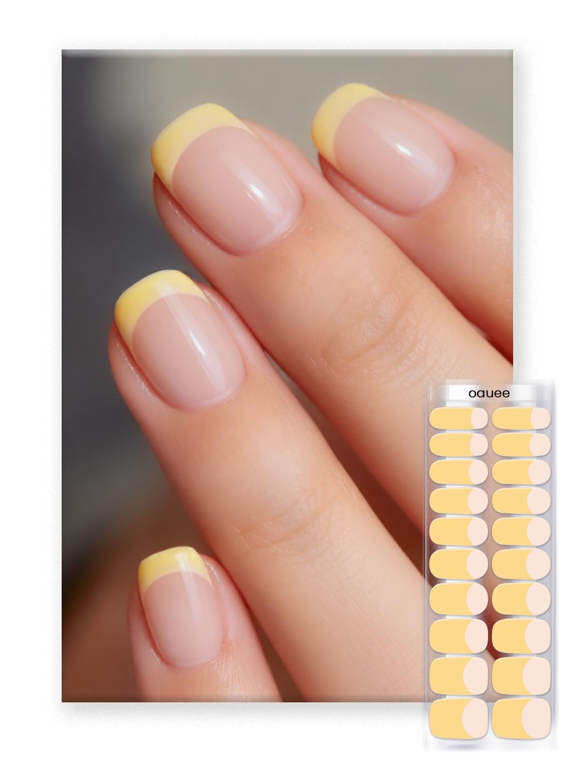 Oauee Semi Cured Gel Nail Strips | Built-In Gel Top Coat | UV Light Required | Salon Quality, Easy Application And Removal (Sunshine French）