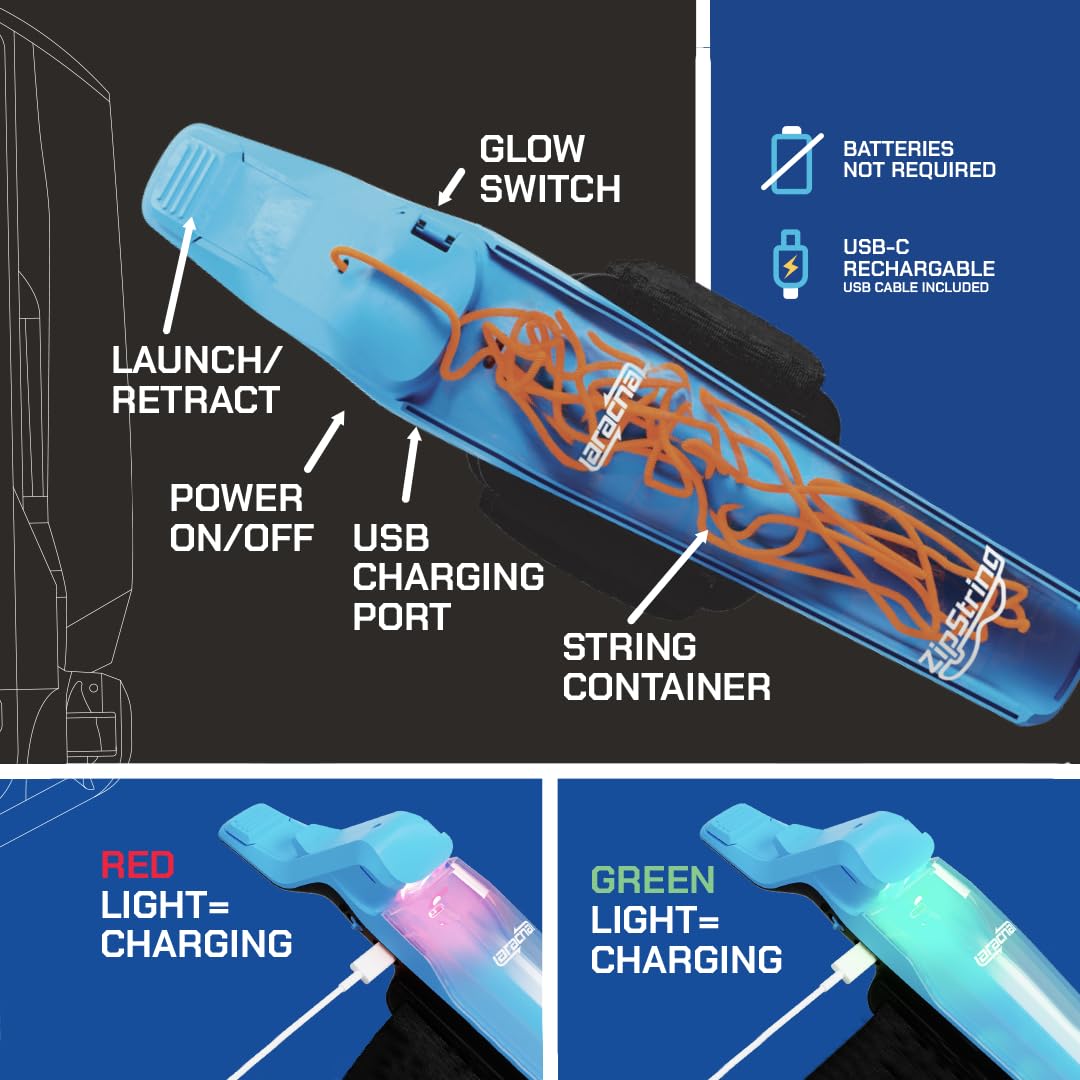 ZipString Aracna Glow-in-the-Dark Webshooter – Superhero String Launcher Toy for Kids, Teens & Adults – Patented, Reloading, Durable & Viral Web Shooting Action Toy for Endless Tricks & Epic Battles