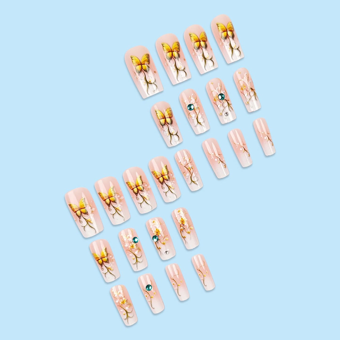 EYZOTSF Press on Nails Medium Square Shaped Acrylic Medium Square Shaped False Nails with Designs Artificial Short Coffin Fake Nails with Charms Glue ons Fingernails for Women Girls(CZ466)