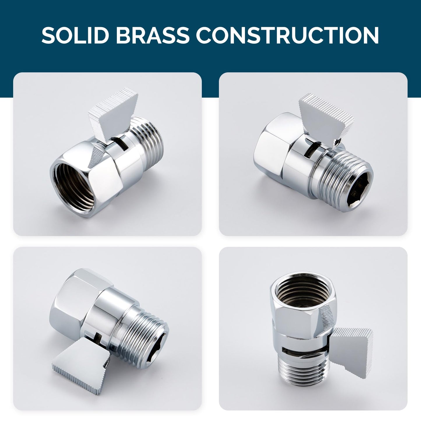 Angle Simple Shower Flow Water Valve, Brass Shut Off Valve for Hand Shower, RV Hose Flow Restrictor, Chrome