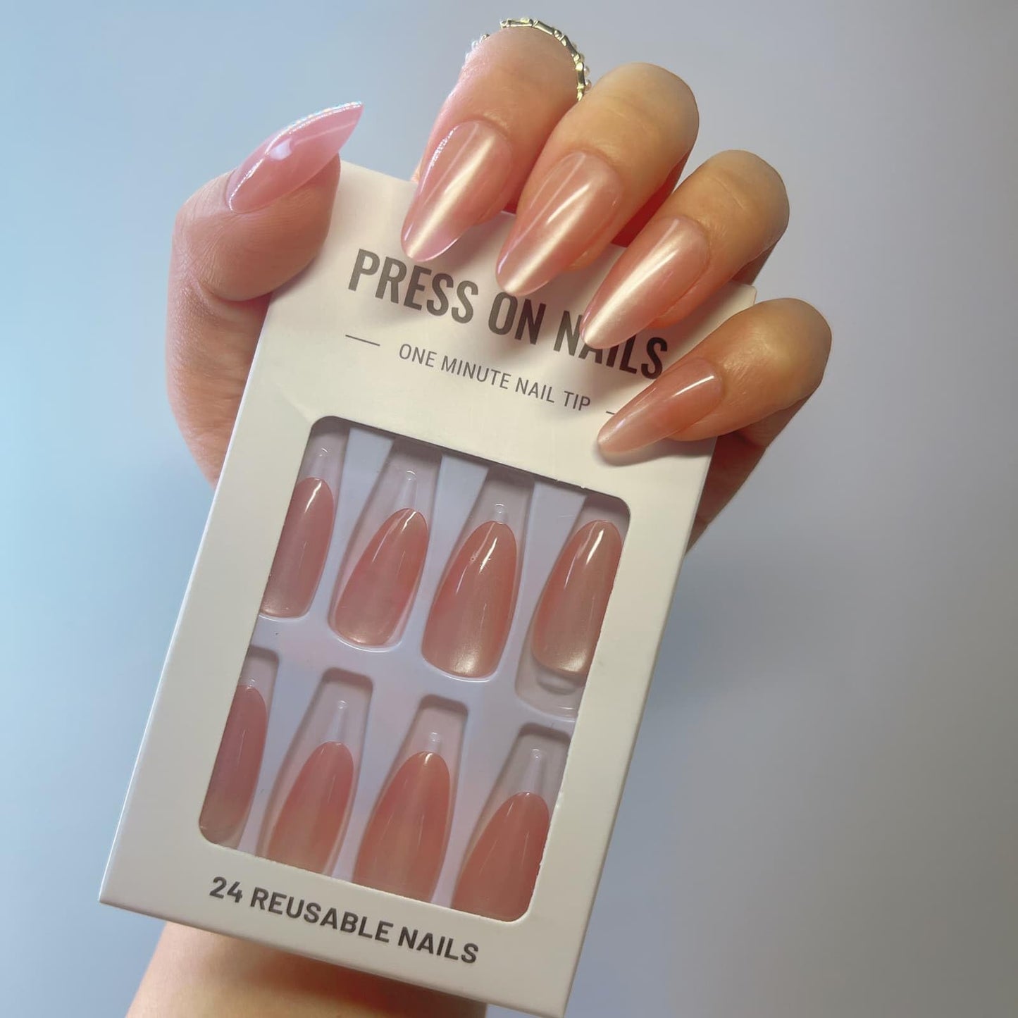 Valentine Press on nails Medium Almond Fake Nails Pink Full Cover Glossy Pure Glossy Acrylic Nails Glue on Nails Cat Eye Light Gel Nail Artificial False Nails Removable Stick on Nails for Women 24 Pcs