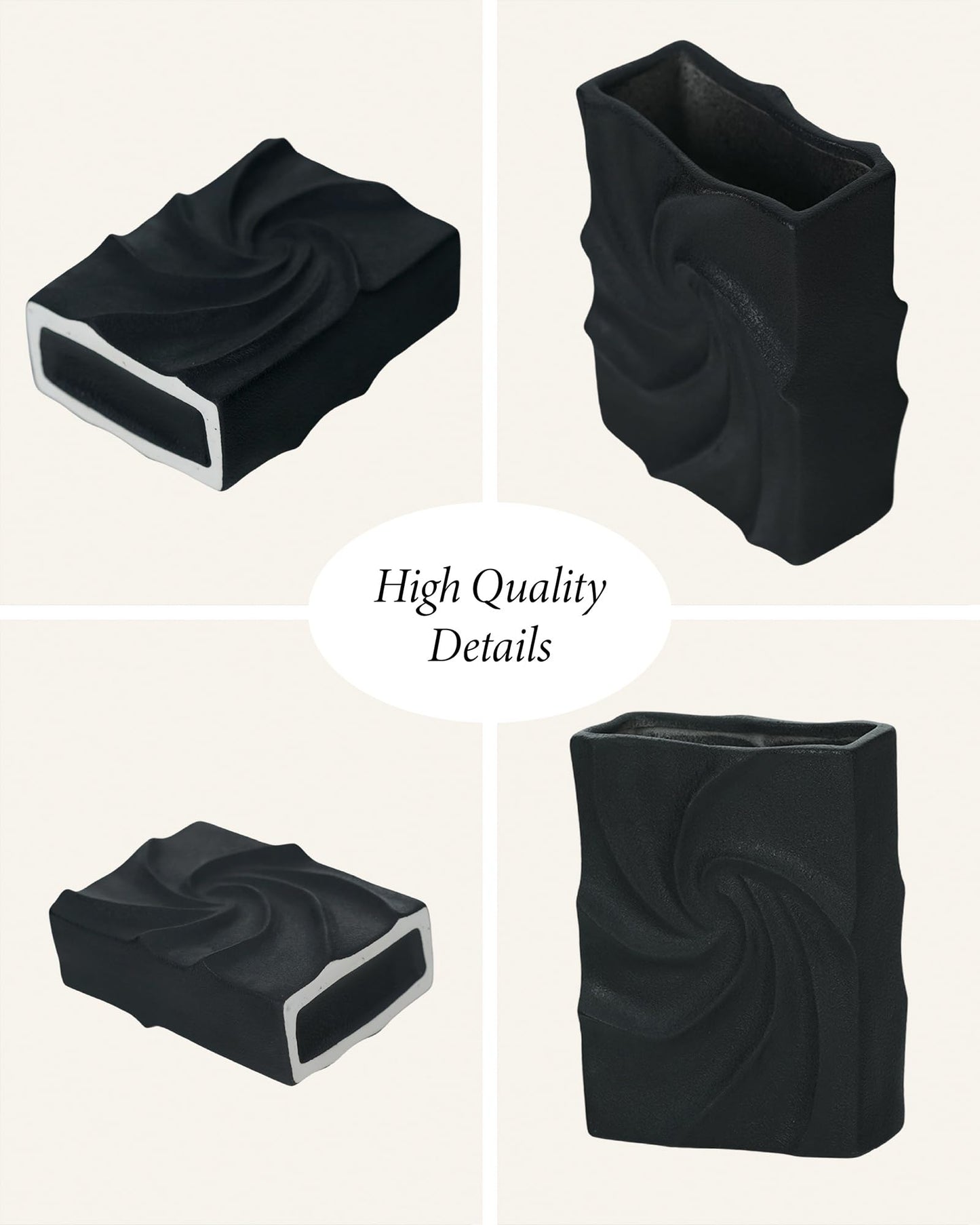 Small Black Vases Home Decor, Organic Square Whirlpool Shape, Aesthetic Small Flower Vase Living Room, Bedroom, Bathroom, Shelf & Table Decor, Boho Room Decor for Women OOSTONEE