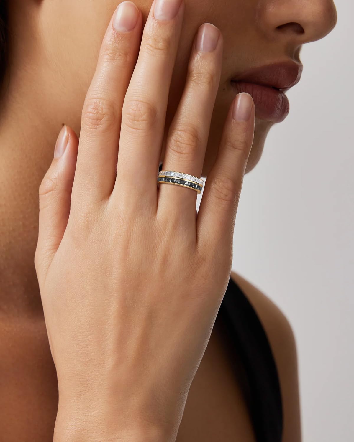Frbod Women's Diamond Wedding Ring Shiny Black Moissanite Bands Gold Plated 5 Carat Diamond Ring for Men Size 11