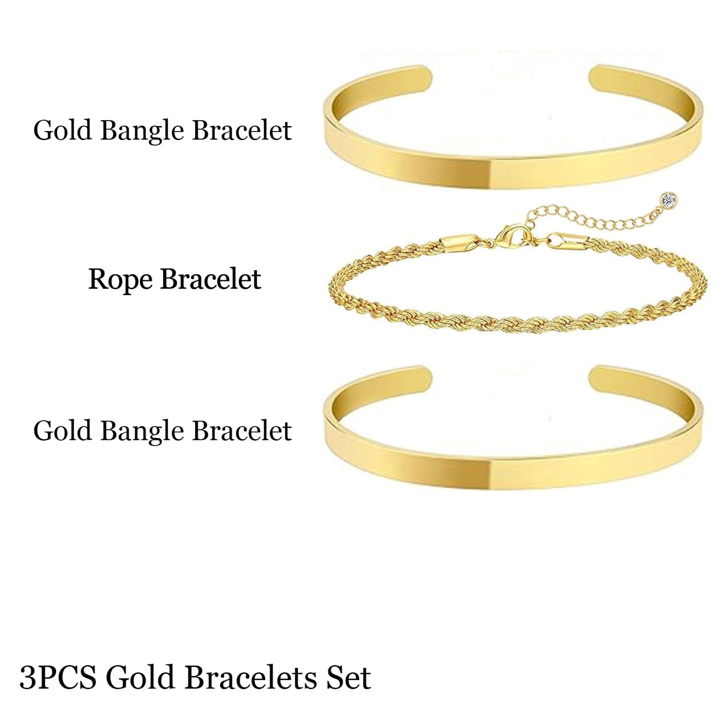 HERIER Gold Cuff Bracelets Stack for Women Trendy 14K Gold Plated Rope Link Chain Bracelets Stackable for Women Jewelry Set