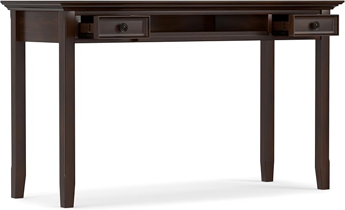 SIMPLIHOME Amherst Desk - 54-Inch Wide Solid Wood Writing Desk in Russet Brown, Transitional Home Office Computer Table for Workspace or Study with 2 Drawers and Flip-Down Keyboard Tray