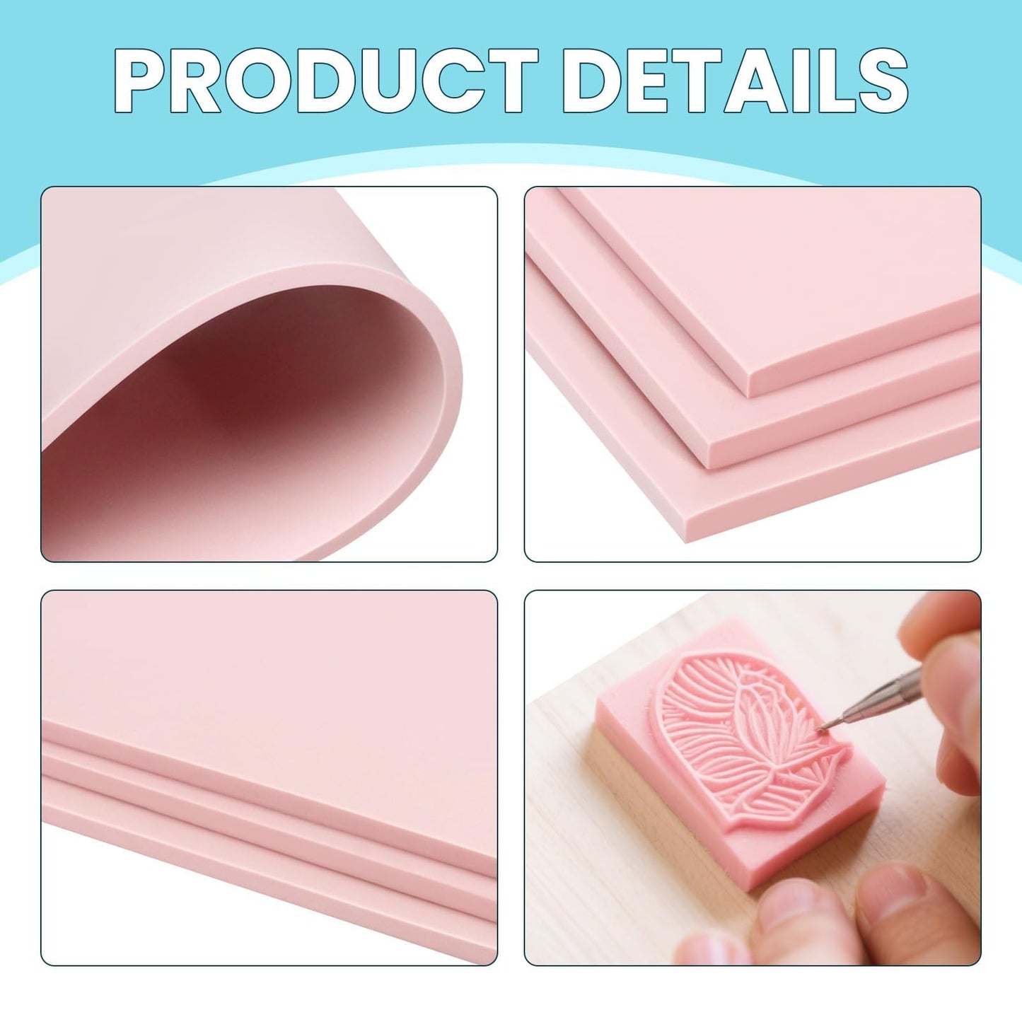 6 Pack 8''x10'' Pink Rubber Stamp Carving Blocks Soft Carving Blocks for DIY Stamp Making, Printmaking, Art Projects Craft Supplies for Beginners & Professionals